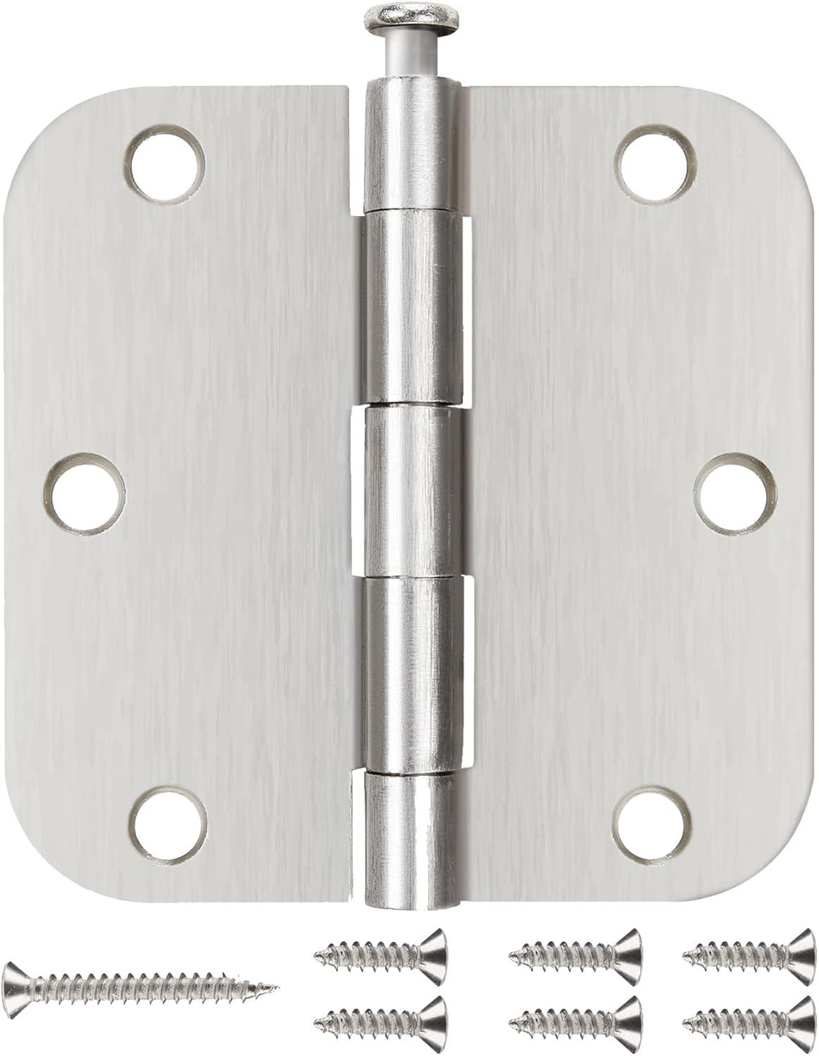 30 Pack Rounded Door Hinges Brushed Nickel 3.5" with 5/8" Radius Corners | Satin Nickel Interior Door Hinges 3.5" Flat Iron Bifold Standard Residential Bedroom Indoor for Doors