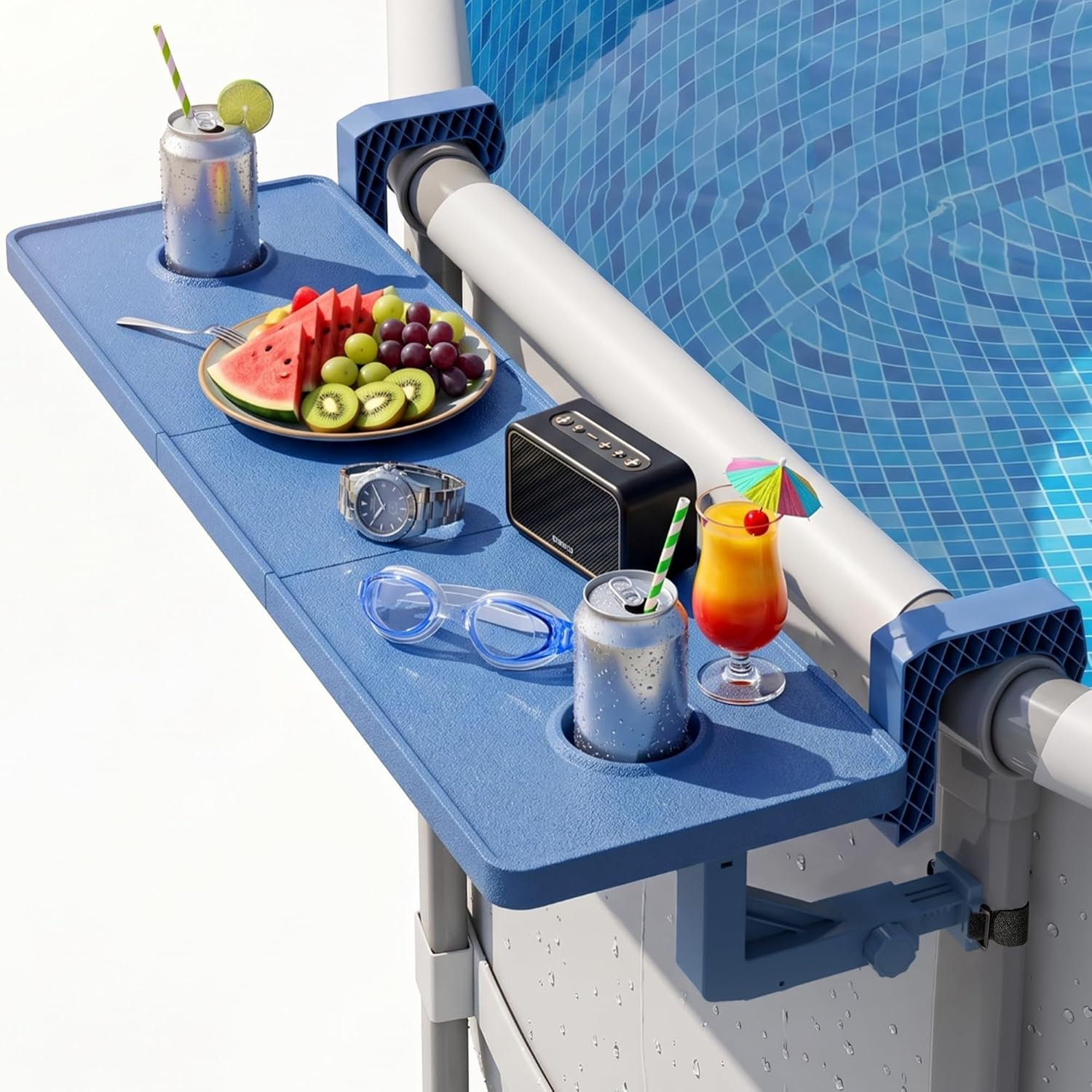 Poolside Bar for above Ground Pool, Outdoor Pool Bar Table for Above-Ground round Pool,40.5In Length Adjustable Poolside Table Pool Shelf with Pool Drink Holder, above Ground Pool Accessories