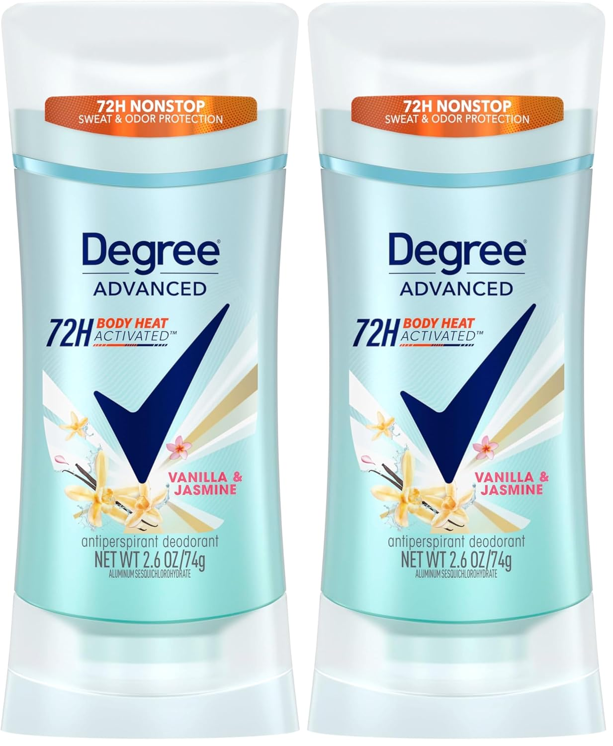 Advanced Protection Antiperspirant Deodorant Vanilla & Jasmine for 72-Hour Sweat & Odor Control for Women, with Body Heat Activated Technology, 2.6 Oz (Pack of 2)