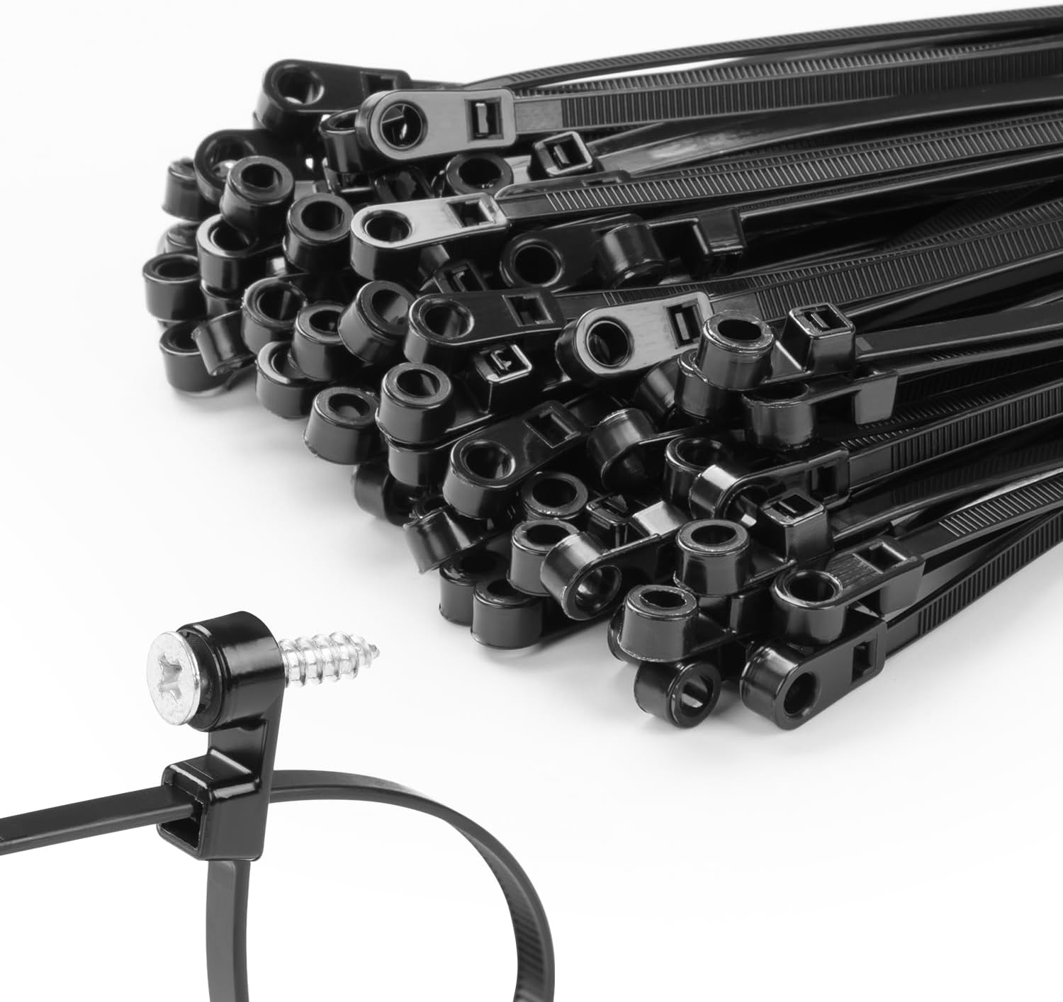 South Main Hardware 888018 12-inch Screw Mount Cable Ties – 100-Pack, 120-lb Strength, UV Black Nylon