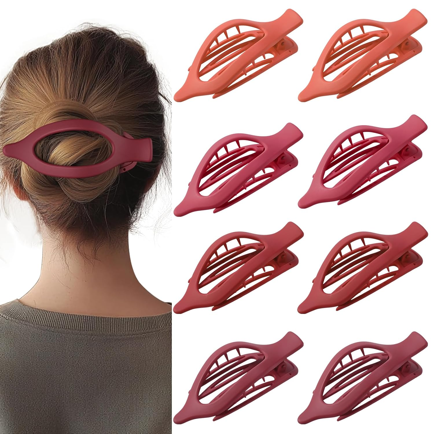 8 Pack Red Flat Hair Clips – Matte Large French Red Claw Clips for Women, Strong Hold No Slip Grip for Thick or Thin Hair, Bold & Chic Look for Date or Party Styling