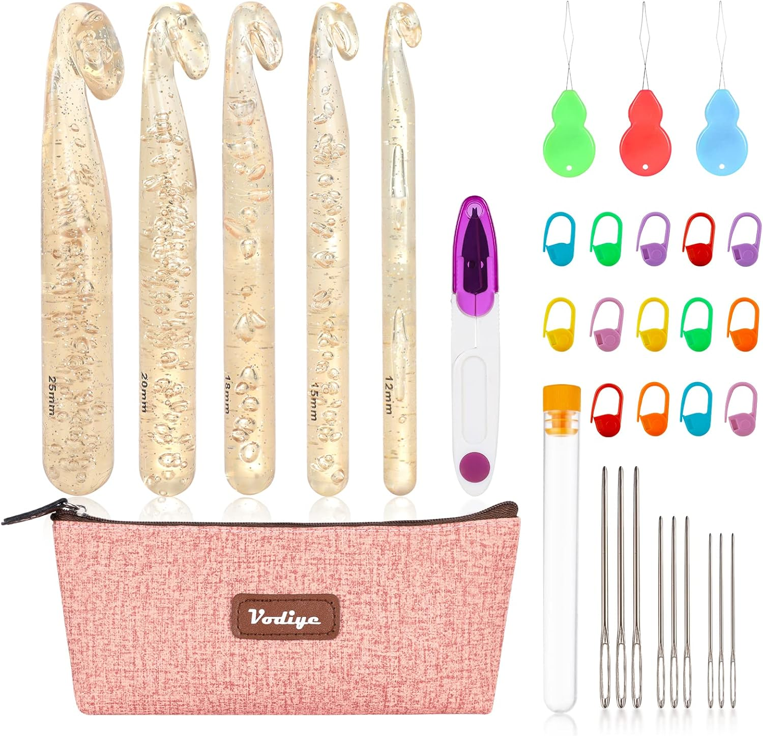 5 Sizes Large Crochet Hooks 12Mm-25Mm, Ergonomic Crochet Hook Set, Transparent Hooks for Chunky Yarn and DIY Crafts
