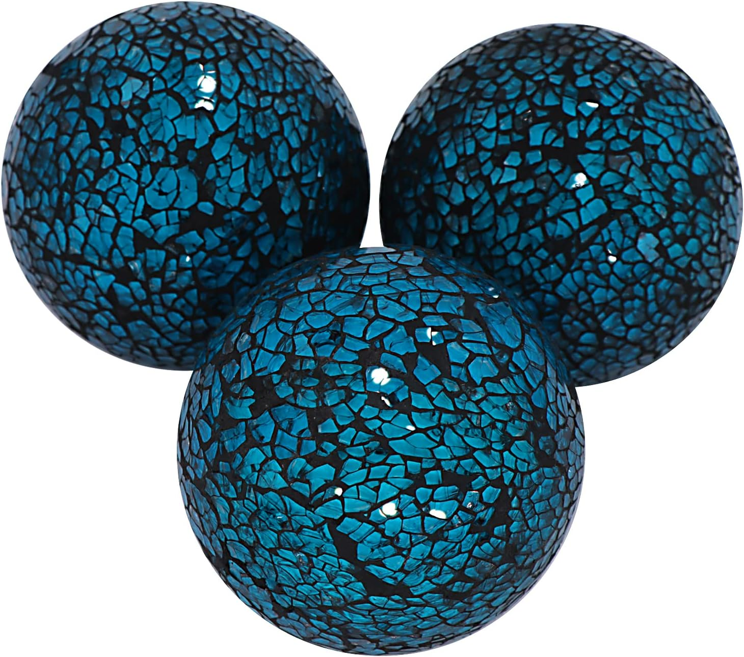 3 Pieces Decorative Glass Orbs 4 Inch Glass Mosaic Sphere Balls Centerpiece Balls for Bowls Vases Dining Table Decor (Blue)