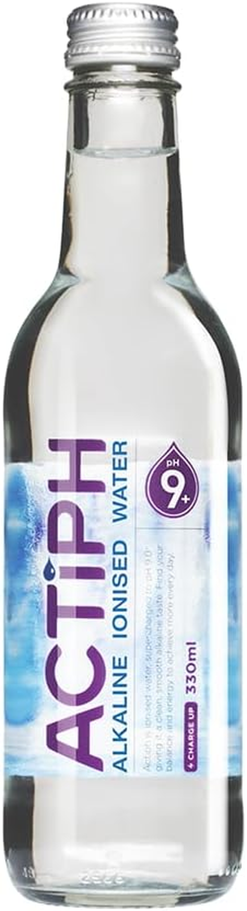 Alkaline Ionised Spring Water Ph9+ (24X 330Ml) Purified with Electrolytes Clean and Smooth Taste ACTIPH Water Glass Collection