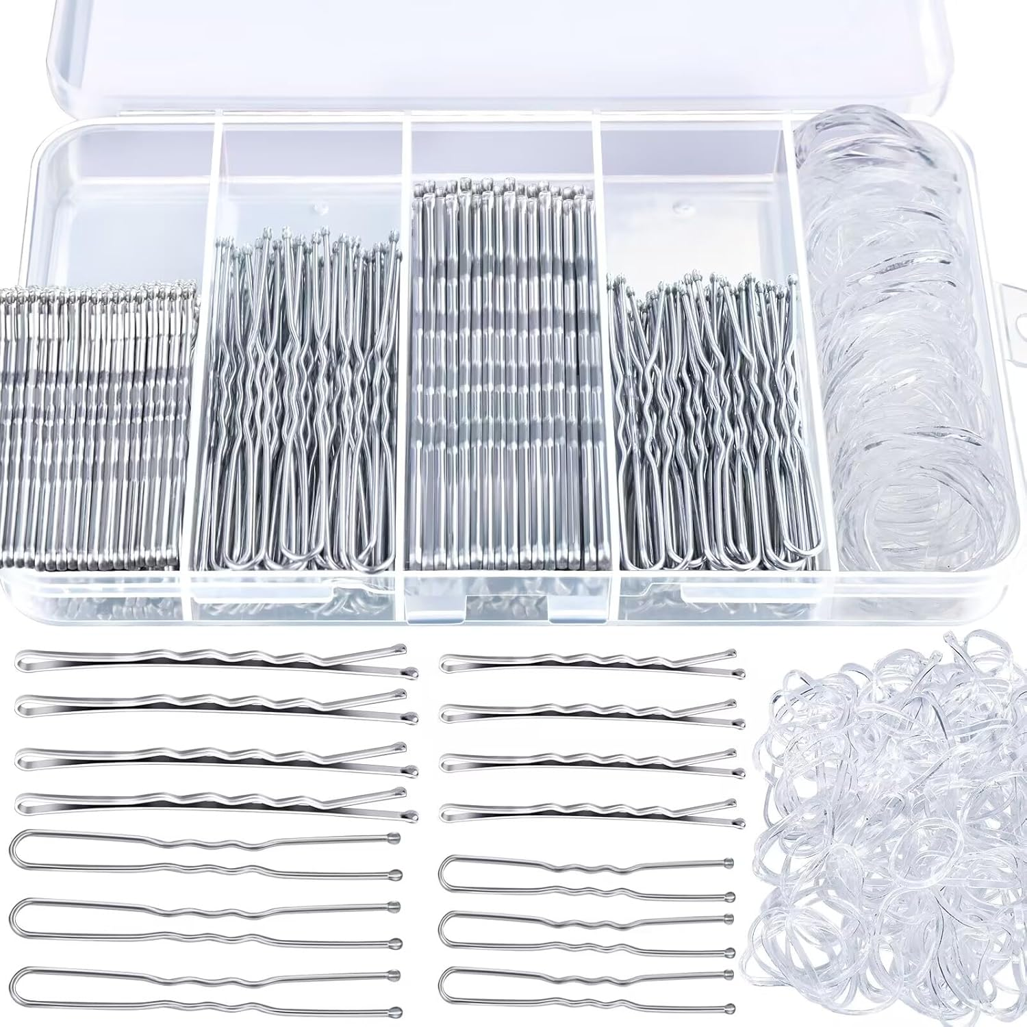 300PCS Silver Bobby Pins & Hair Bands Kit