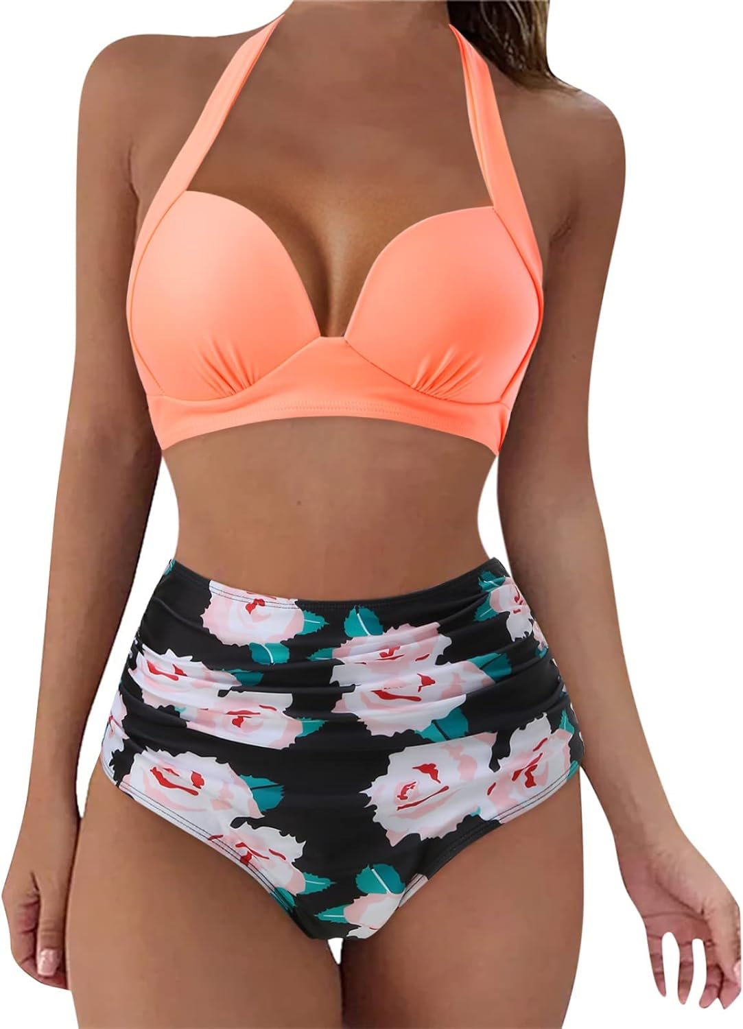 WILLBEST Bikini Damen Set Push up Sexy Weiss Damen Bikini Set Mit Mesh Zweiteilig Badeanzug Push up Schwimmanzug Mit Retro High Waist Einteiliger Badeanzug