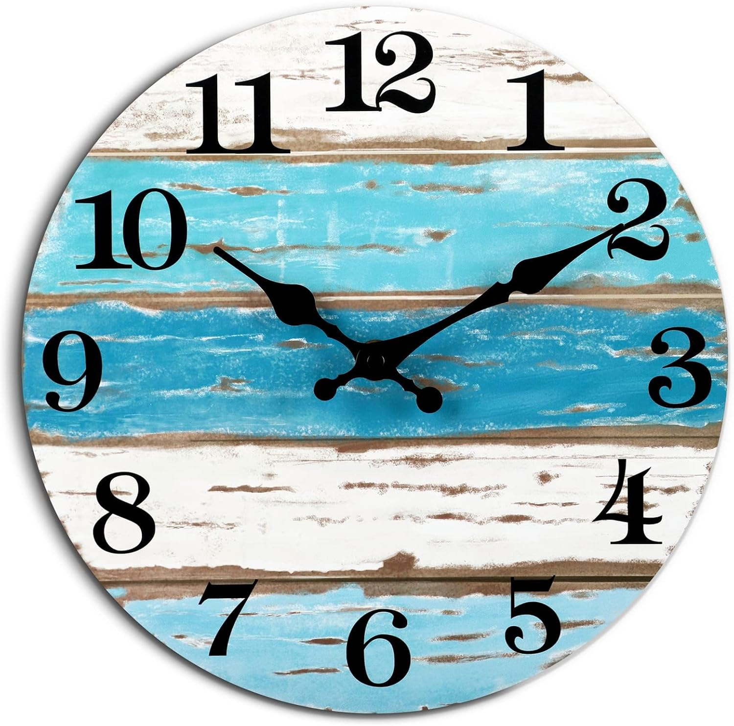 Wall Clock - Beach Themed Blue Wall Clocks Battery Operated Silent Non-Ticking, Coastal Nautical Clock Decorative for Home Kitchen Living Room Office Bathroom Bedroom(10 Inch)