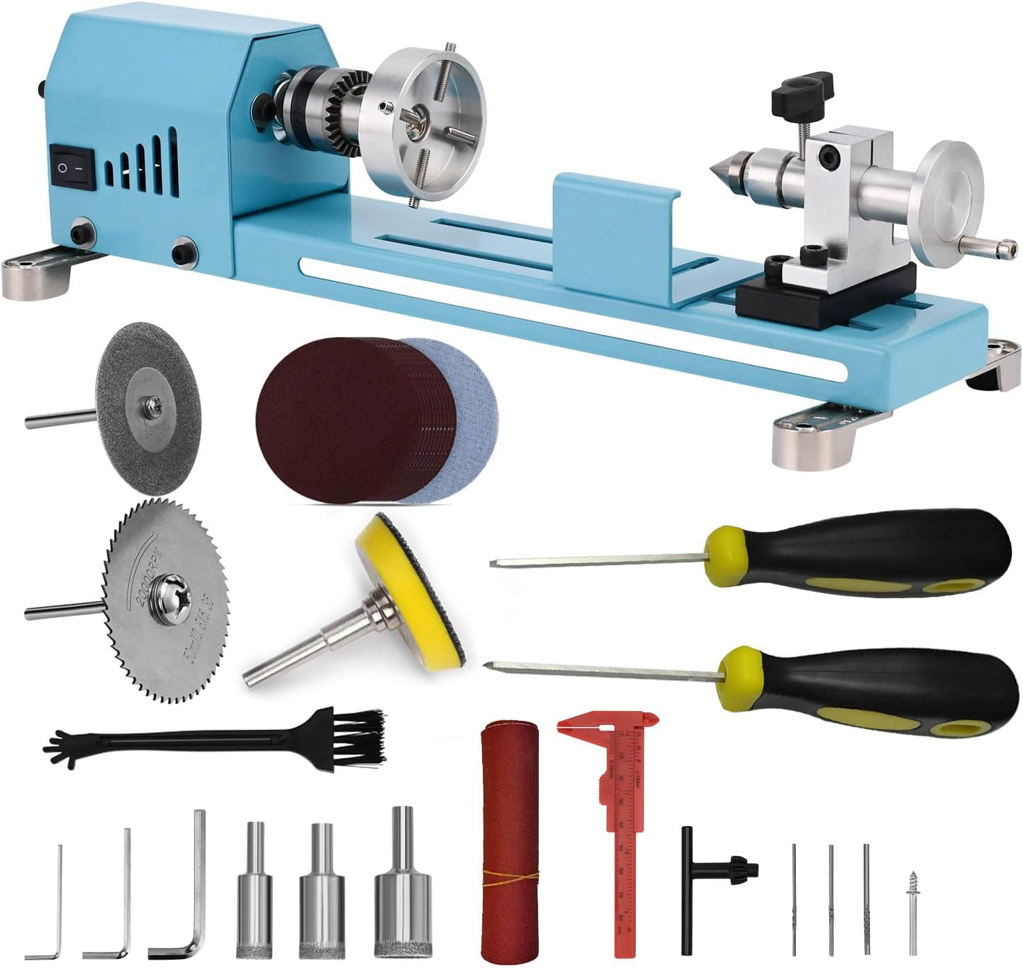 Mini Lathe Machine Multi-Purpose Lathe with Professional Tools Torno Para Madera Cutting Grinding Polishing Desktop Metal Lathes Easy to Use
