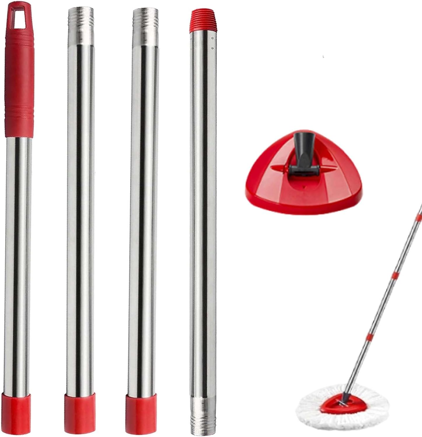 Spin Mop Replacement Handle, 4-Section 30-To-58 Inch Mop Replacement Stick and Base Compatible with Ocedar Mop Handle for Easy Wring Mop Refills, Germany Screw Joint(Mop Head Not Include)