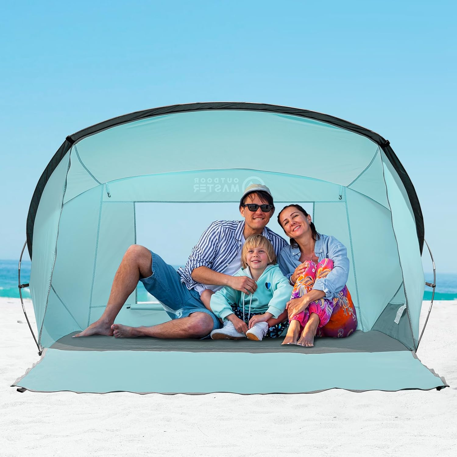 Beach Tent for 3-4 Person - Easy Setup and Portable Beach Shade Sun Shelter Canopy with UPF 50+ UV Protection Removable Skylight Family Size-Light Green