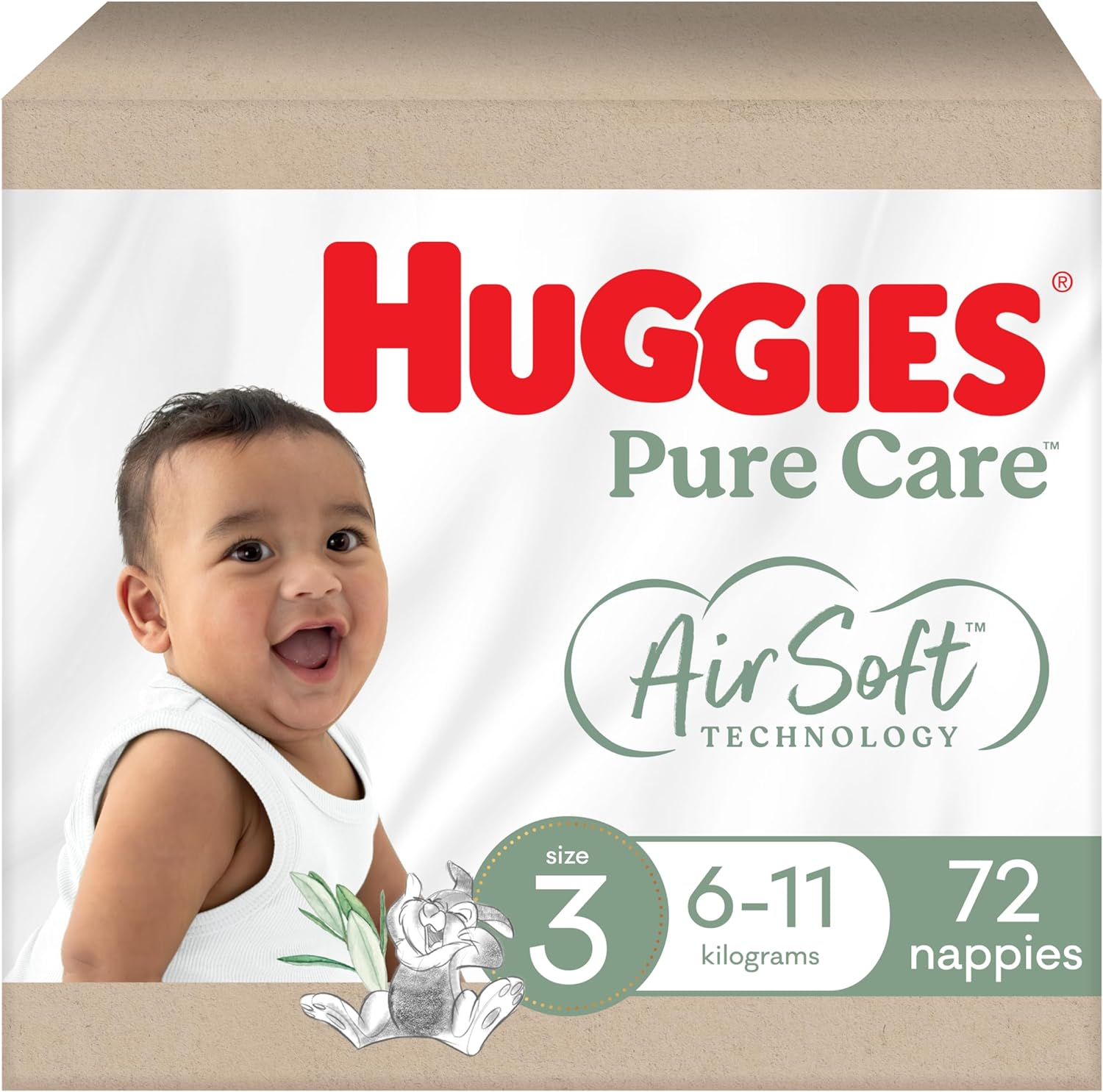 Huggies Pure Care Nappies Size 4 (10-15kg) 58 Count (Packaging May Vary) - Picture 12 of 14