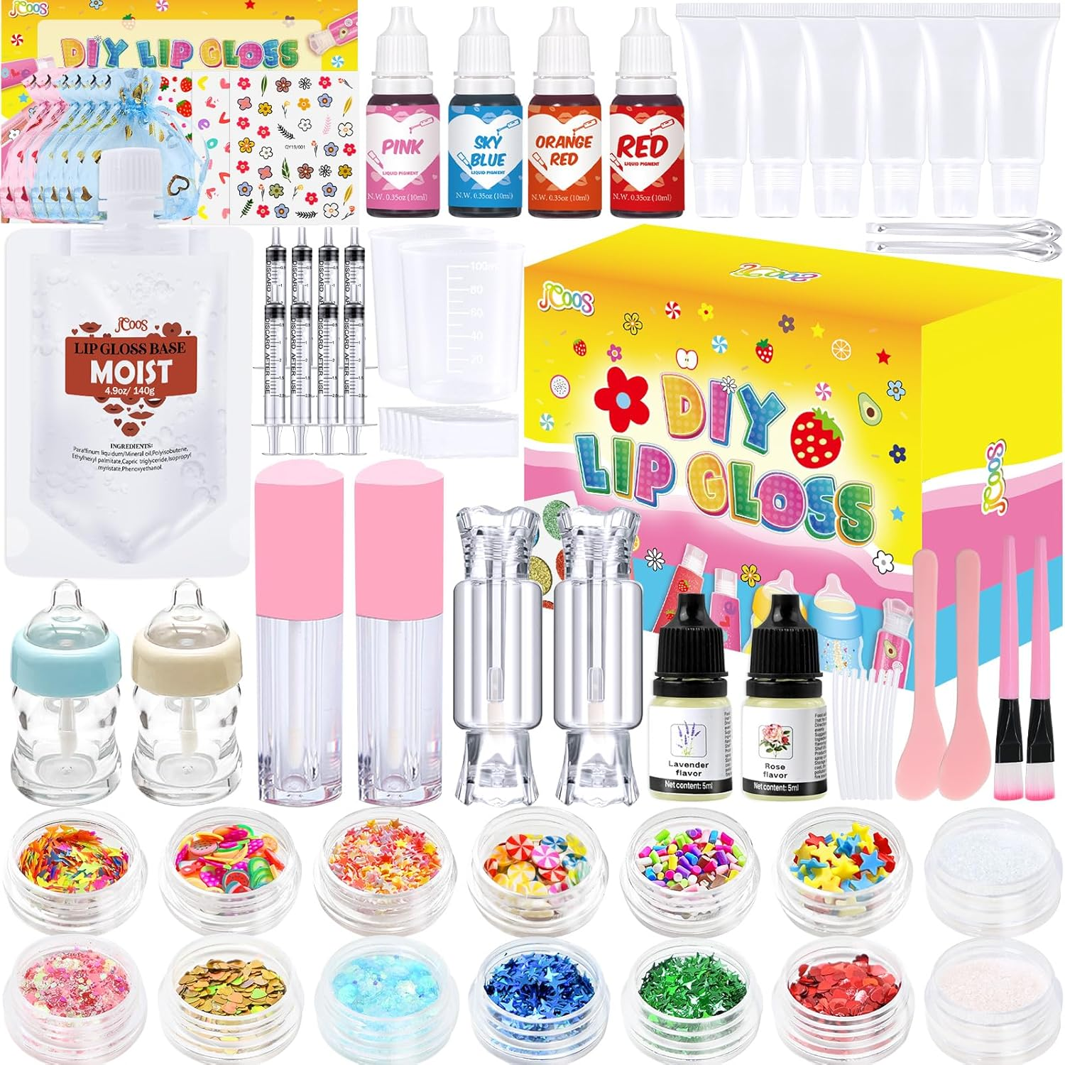 Jcoos Lip Gloss Making Kit, 73PCS Fun Make Your Own Lip Gloss Kit Kids, Beginner