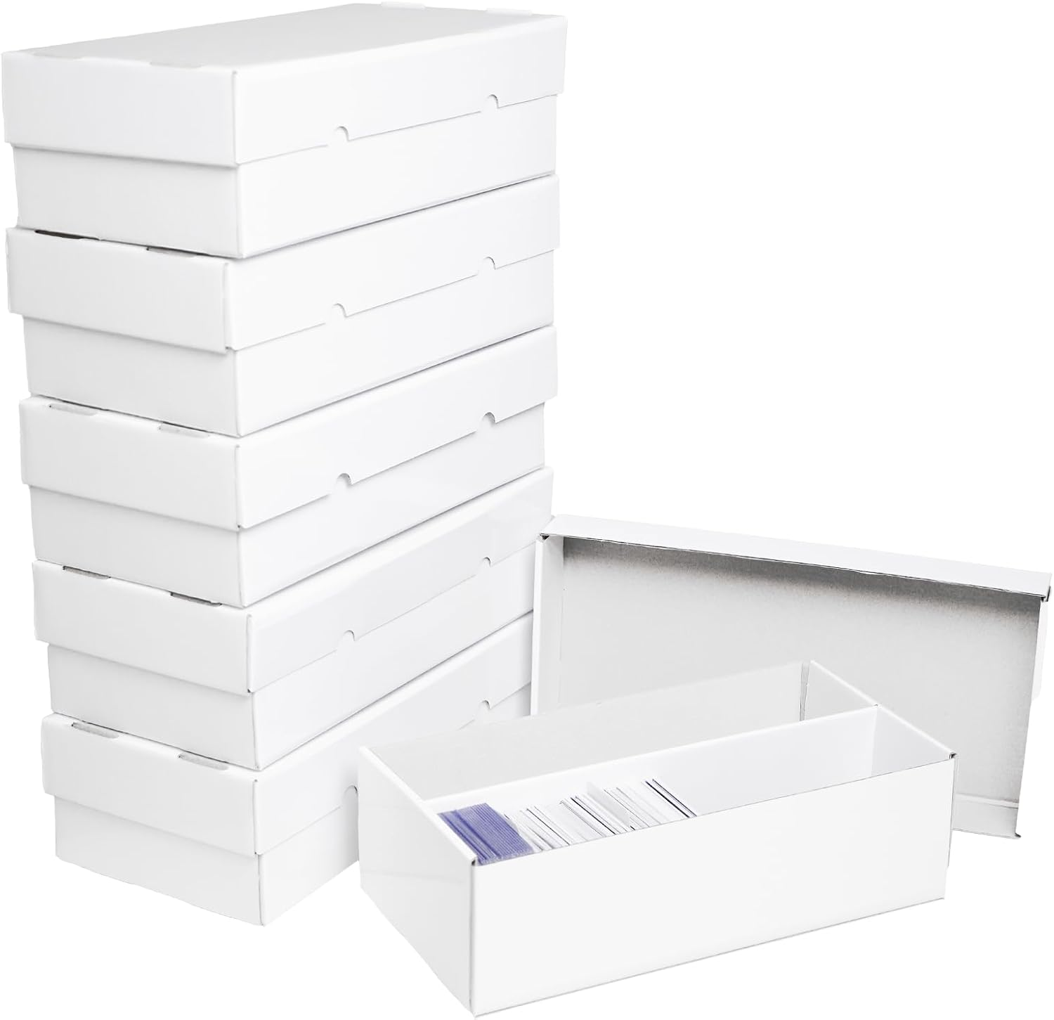 6 Pack 2-Row Large Card Storage Box, Holds up to 1800 Cards per Box (10800 Total), Heavy-Duty Cardboard Organizer with Dividers for MTG, Toploader & Sports Cards