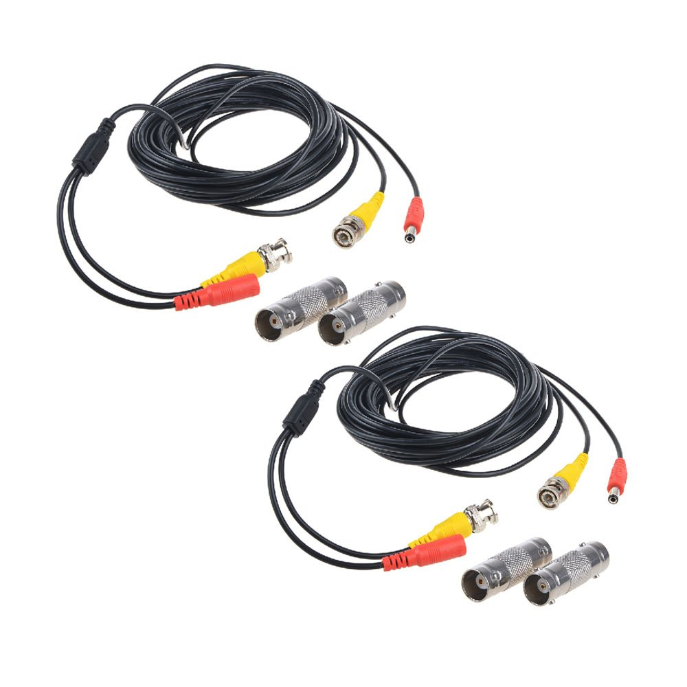 2-Pack 25Ft HD Video Power Security Camera Cables Pre-Made All-In-One Extension Wire Cord with BNC Connectors for CCTV Security Camera Black