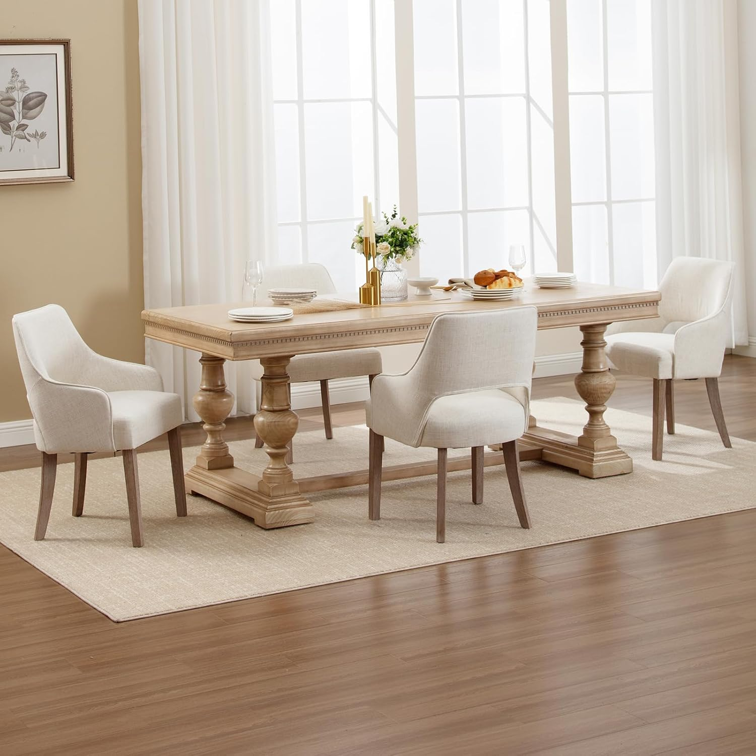 Linen Dining Chairs Set of 4 Upholstered Accent Chairs Side Chair with Wood Legs for Living Room/Dining Room/Bedroom/Restaurant, Cream
