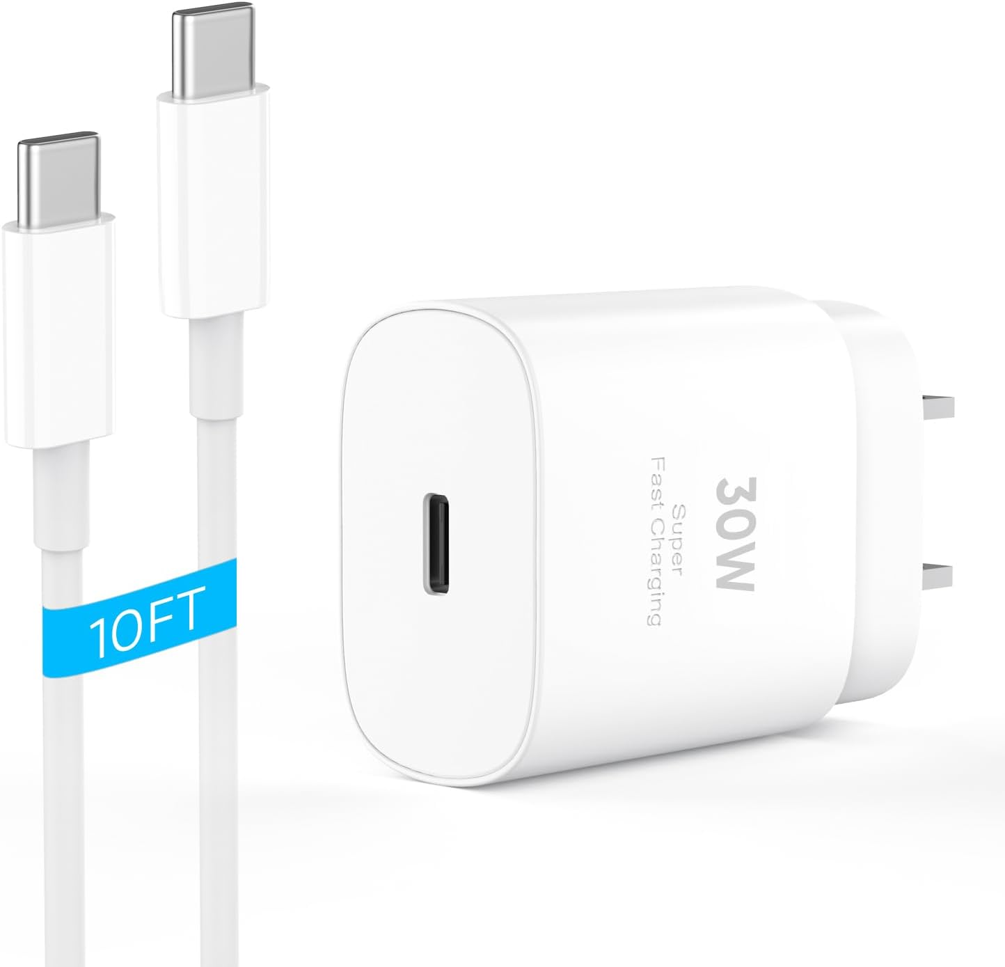 30W USB C Fast Charger Compatible Iphone 16/16 Plus/16 Pro/16 Pro Max/Iphone 15/15 Pro Max/Ipad Pro/Airpods, PD USBC Fast Charging Block Wall Plug with 10FT Type C to C Cable