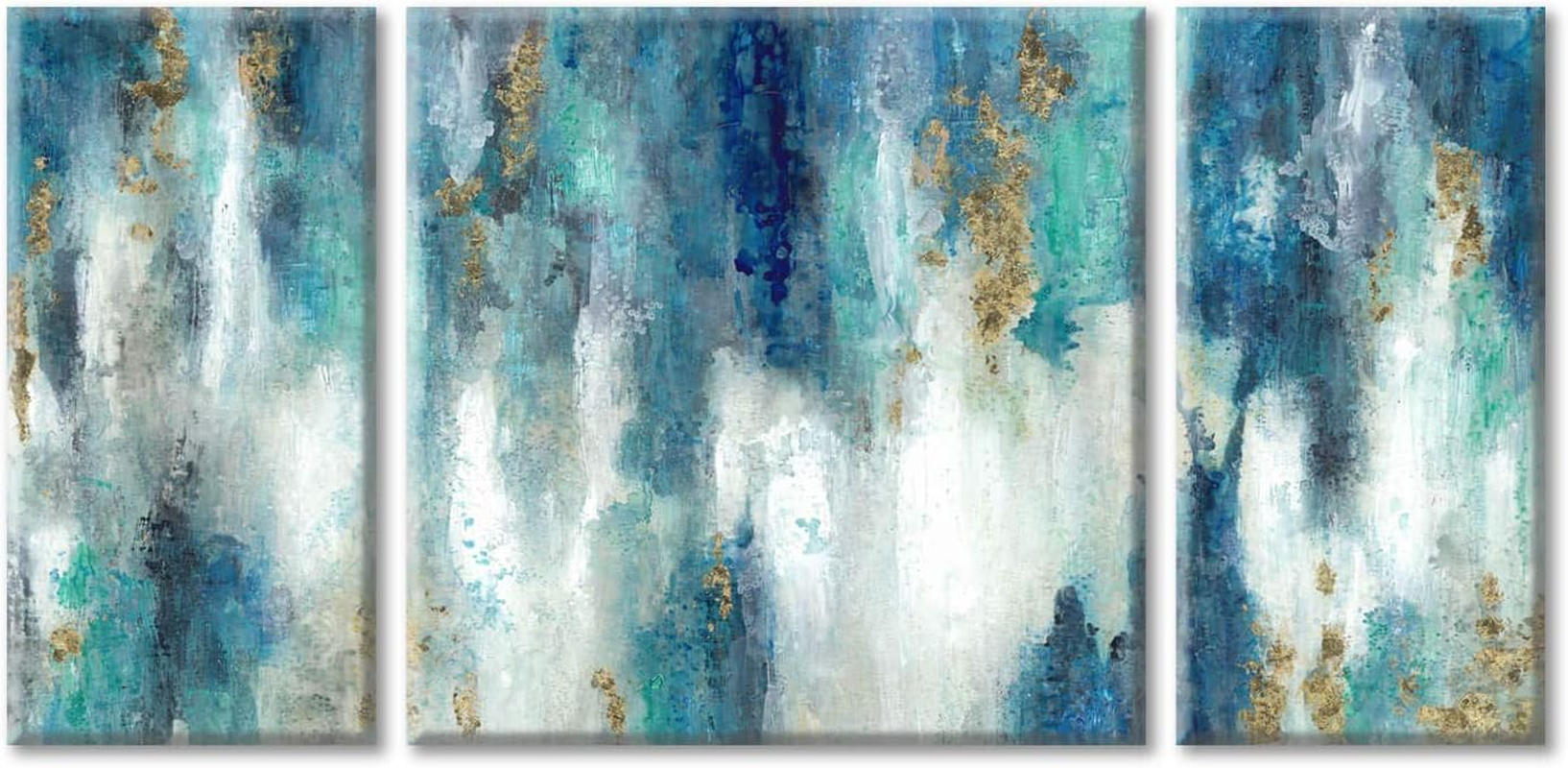 Stunning  Blue & White Abstract Canvas Wall Art - Modern 3-Piece Set for Living Rooms (12