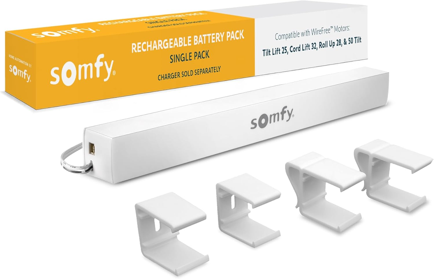 Rechargeable Battery Pack for External Battery Wirefree Motors - Year-Round Power for RTS Motorized Shades, Curtains, Awnings - Charge Once a Year - #9021217