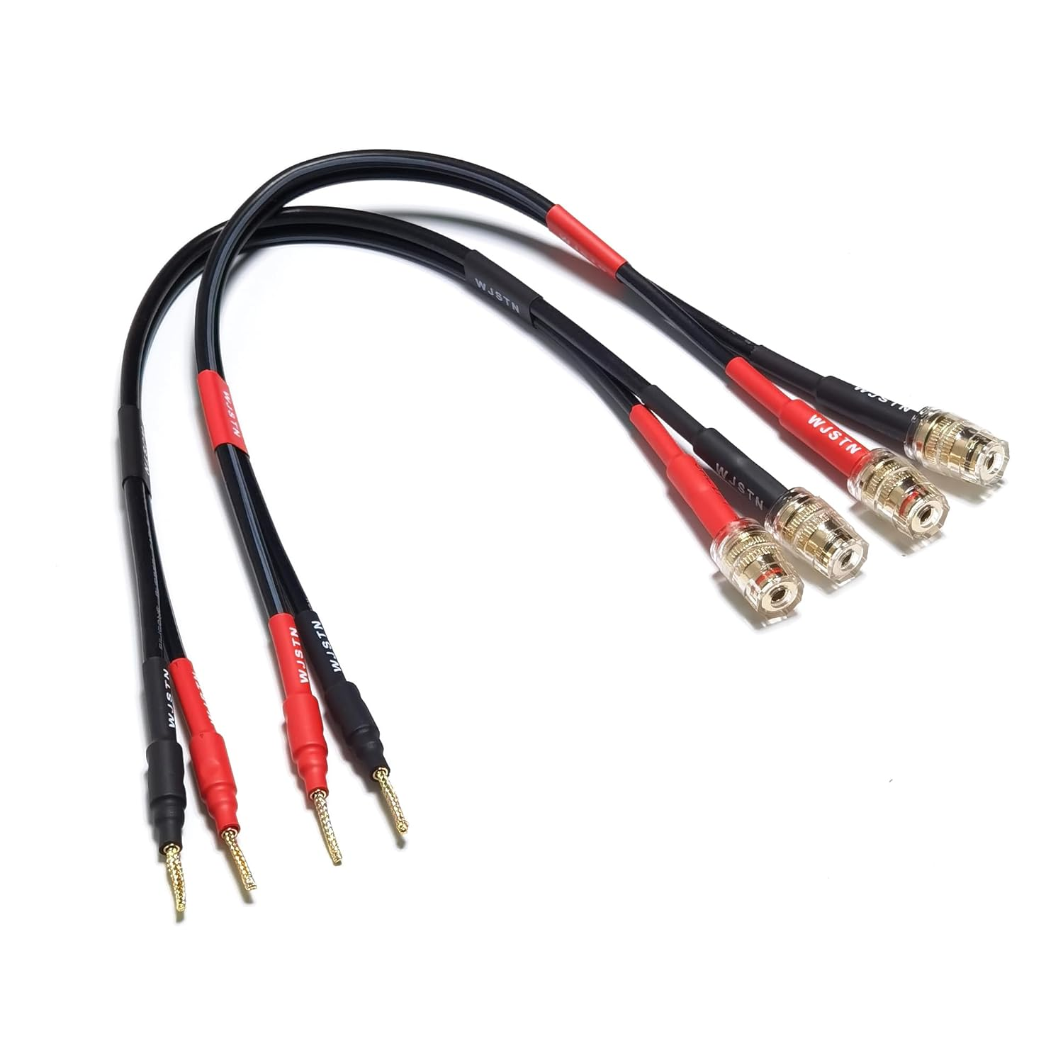 WJSTN Speaker Cable with Banana Plug and Jack Connectors, Flex Pin Banana Plugs to 4Mm Banana Jack Female,Banana Plug Multifunctional Adapter for Amplifier Speaker Wires Sound Systems 2Pack (1Feet)