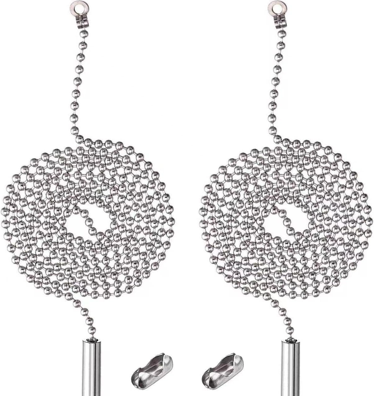 2 Pack Pull Chain String Extension with Connector for Ceiling Fan Light Fixture Light Bulb, 304 Stainless Steel Switch Chain Extender,1 Meter Length