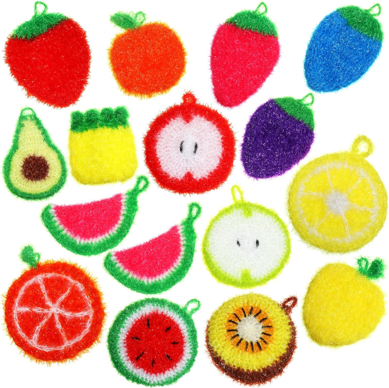 16 Pcs Dish Scrubber Non Scratch Dish Washing Scrubbers Reusable Household Cleaning Kitchen Tools for Dishwashing Washing Dishes Cookware Tubs Sinks(Fruit)