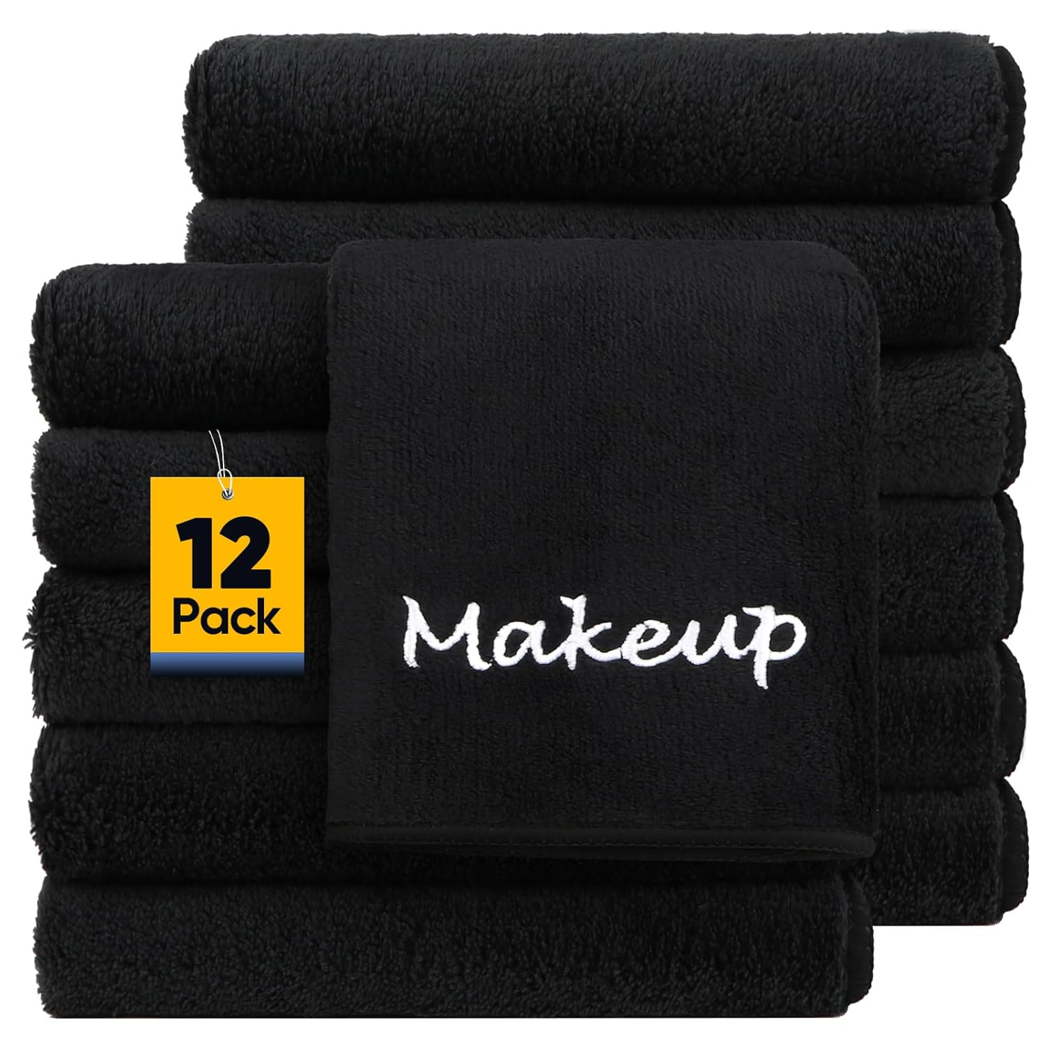 Makeup Remover Cloth, 12 Pack Black Facial Wash Cloths, Soft Coral Fleece Microfiber Towels for Face, Hand, and Bathroom(13