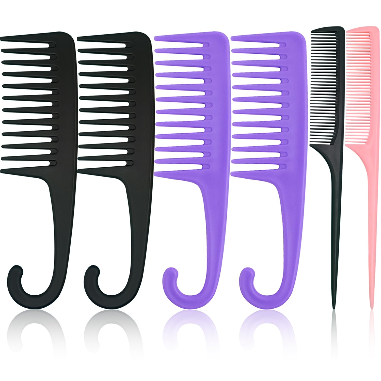 6PCS Large Wide Tooth Comb Rat Tail Comb Set, Shower Combs for Wet or Dry Hair, Premium Hair Brush Combs Detangle Curls, Detangler Comb for Detangling Wigs, Styling Curly Parting Kit for Men and Women