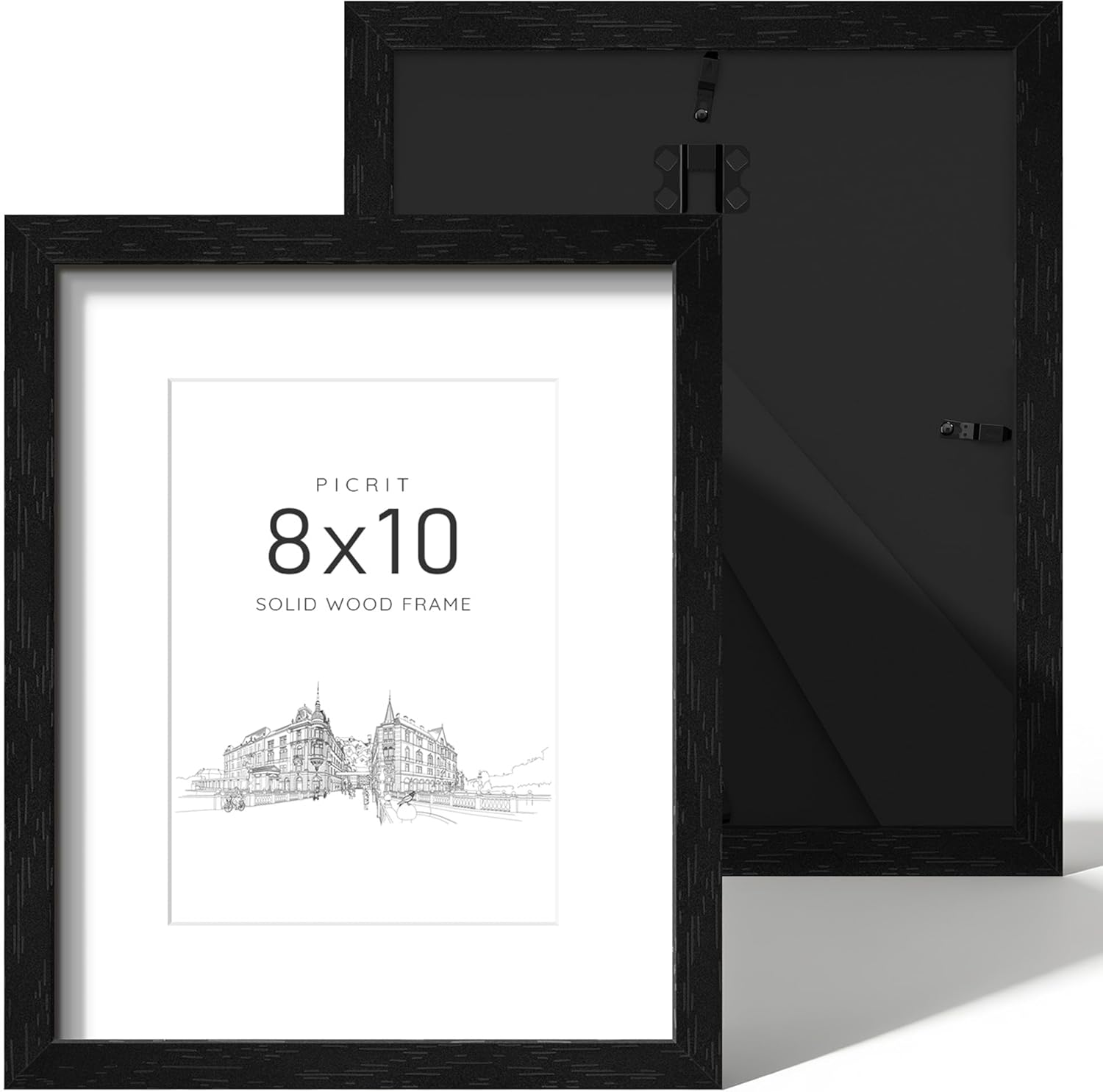 8X10 Picture Frame Set of 2, Solid Wood and Black Backboard, Displays 5X7 with Mat or 8 X 10 without Mat, Tabletop & Wall Mounted, Multi-Piece Wall Gallery Photo Frames for Home Decor, Black Wood Grain