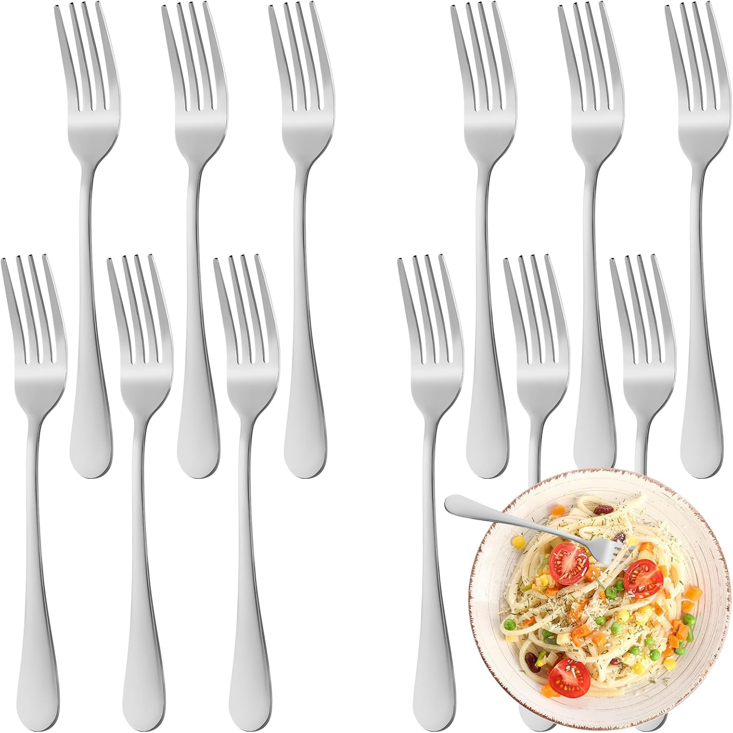 8 Piece Dinner Forks Set, Food-Grade Stainless Steel Forks Silverware, Cutlery Fork, Salad Fork, Metal Forks for Home, Kitchen or Restaurant, Mirror Polished, Dishwasher Safe - 7.3 Inch