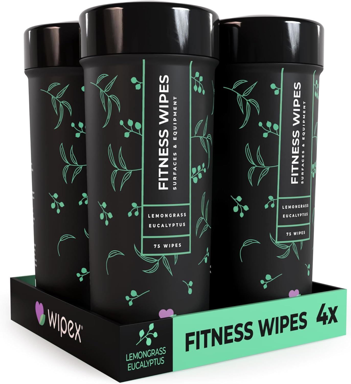 Natural Wipes for Fitness in Lemongrass & Eucalyptus, Gyms, Yoga, Peloton Cycles, Treadmills and Home, 75 Count (Pack of 4)