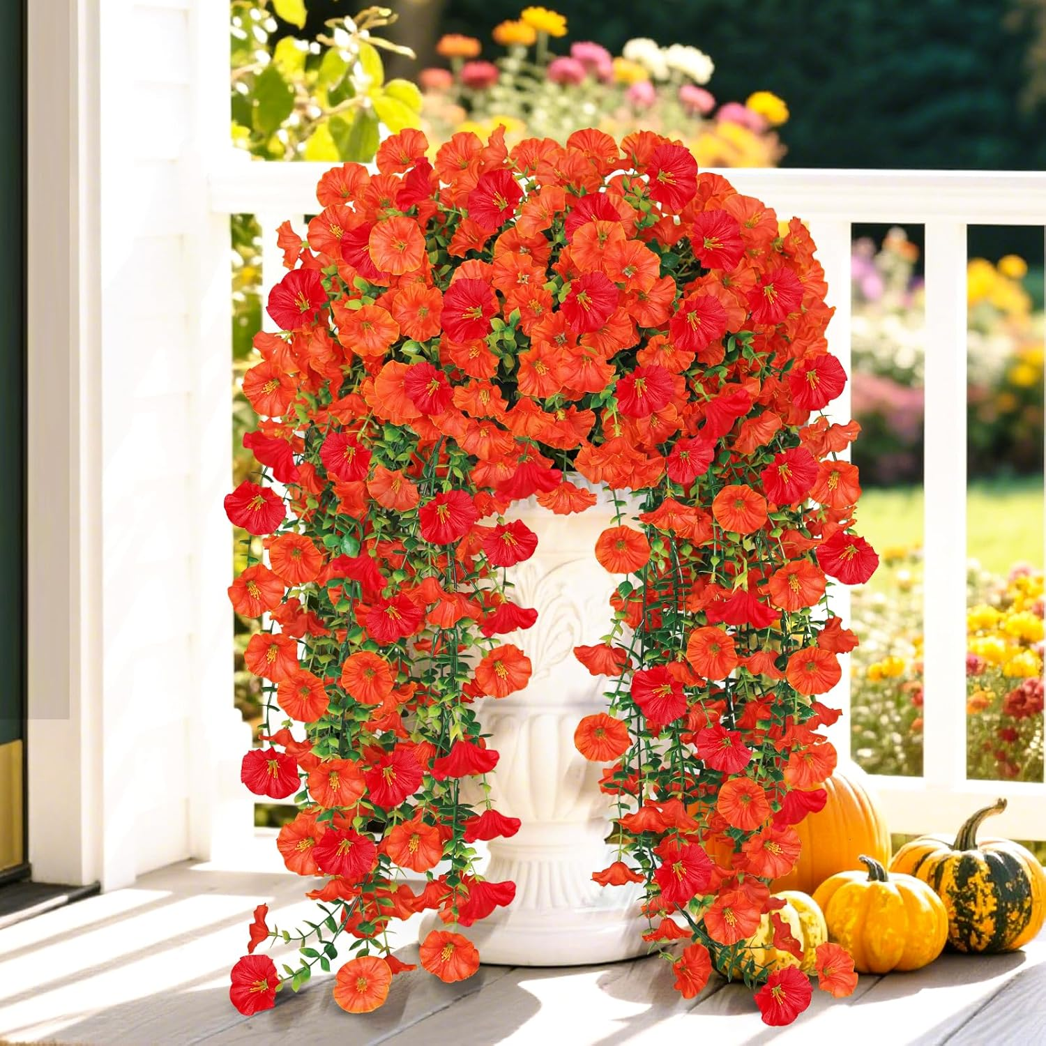 UV Resistant Faux Silk Morning Glory Hanging Flowers for Outdoor Decor (2 PCS)