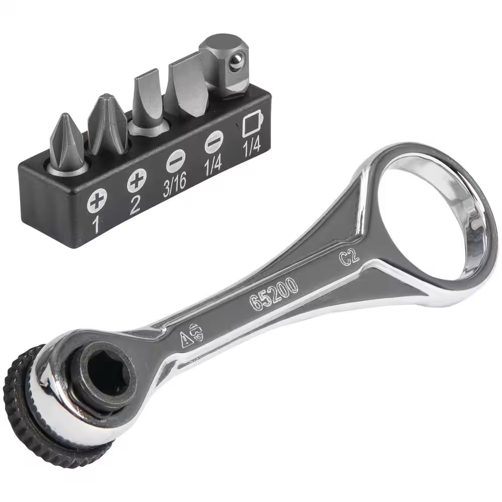 1/4 In. Drive Electrician'S Mini Ratchet with Screwdriver Bits and Adapter