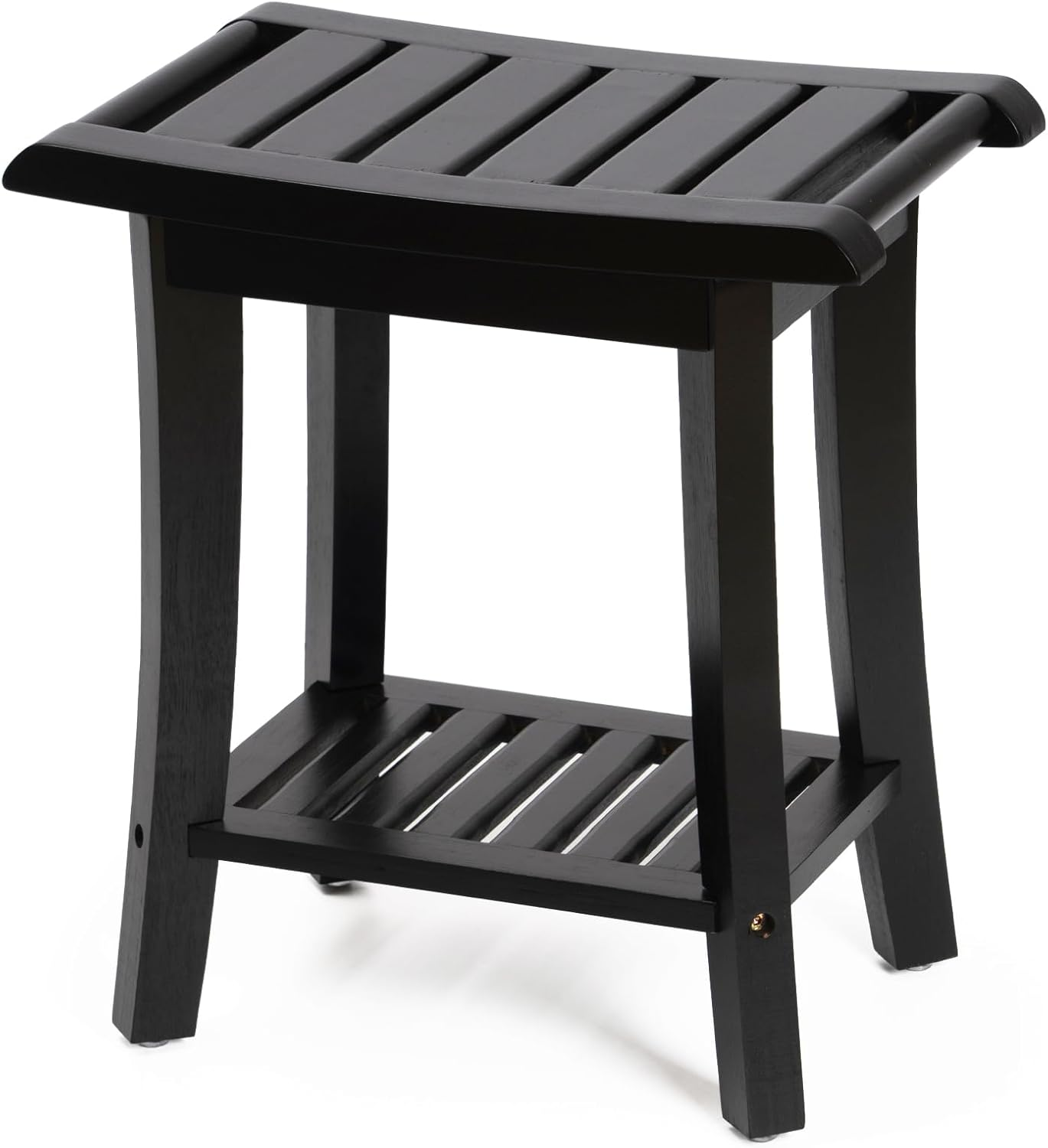 Bamboo Shower Bench inside Shower Stool with Storage Shelf, Spa Bath Chair for Bathroom, Seat or Organizer for Living Room, Bedroom and Garden - Great for All Ages Unisex Elderly (Small, Black)