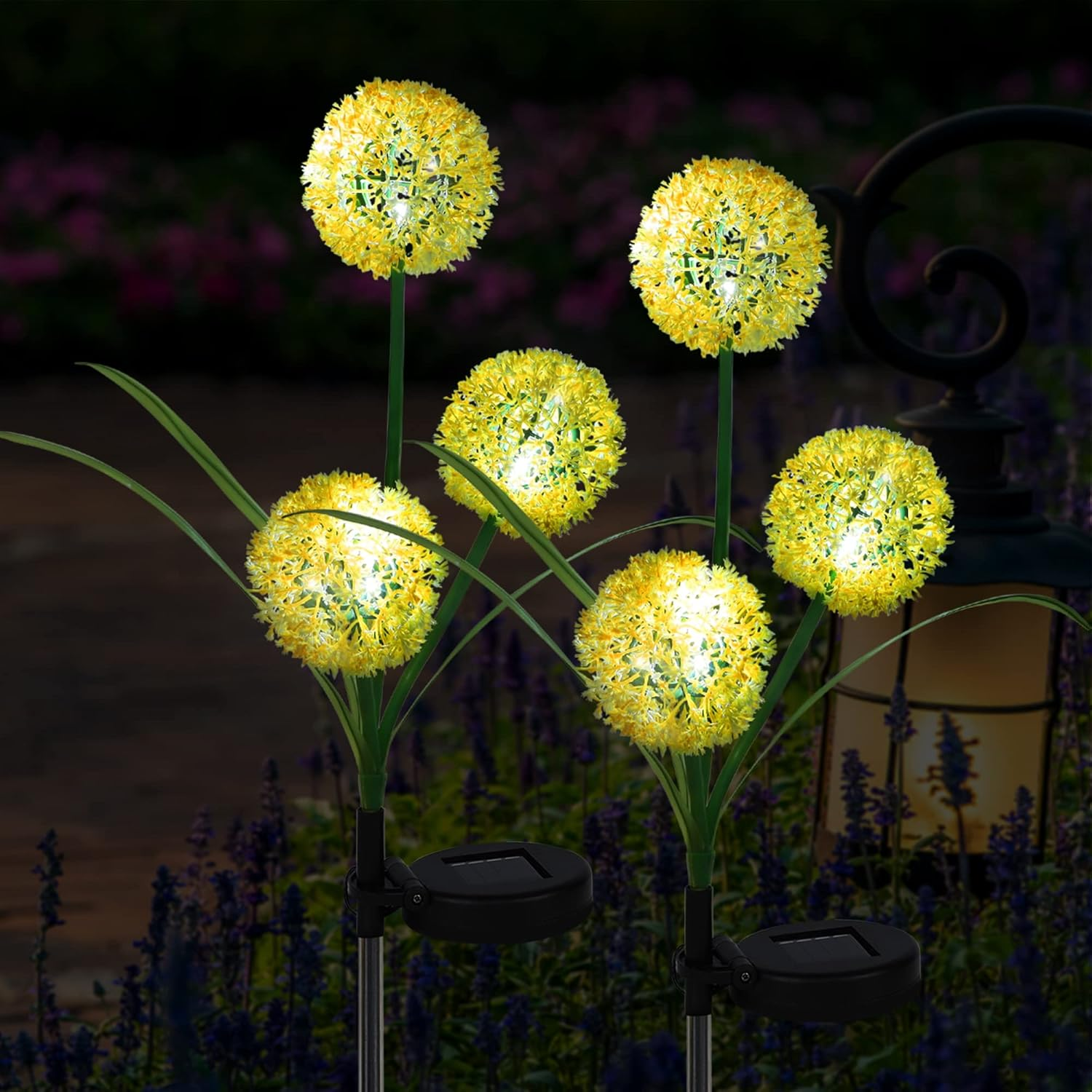 2 Pack Solar Garden Stake Lights, Outdoor Solar Powered Lights in Dandelion Flower Design for Patio, Lawn, Garden, Yard Decoration, Yellow & White