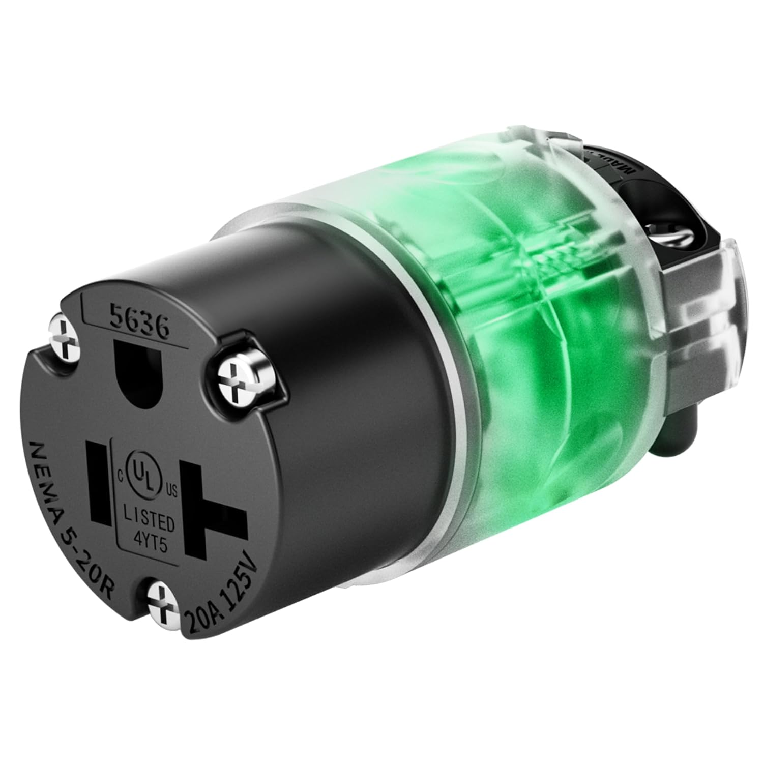 1 Pack 20 Amp Lighted Female Connector Extension Cord Repair Female End, Straight Blade Cord End Replacement, 20 Amp 125Volt, NEMA 5-20R, 2 Pole 3Wire Grounding,Ul-Listed