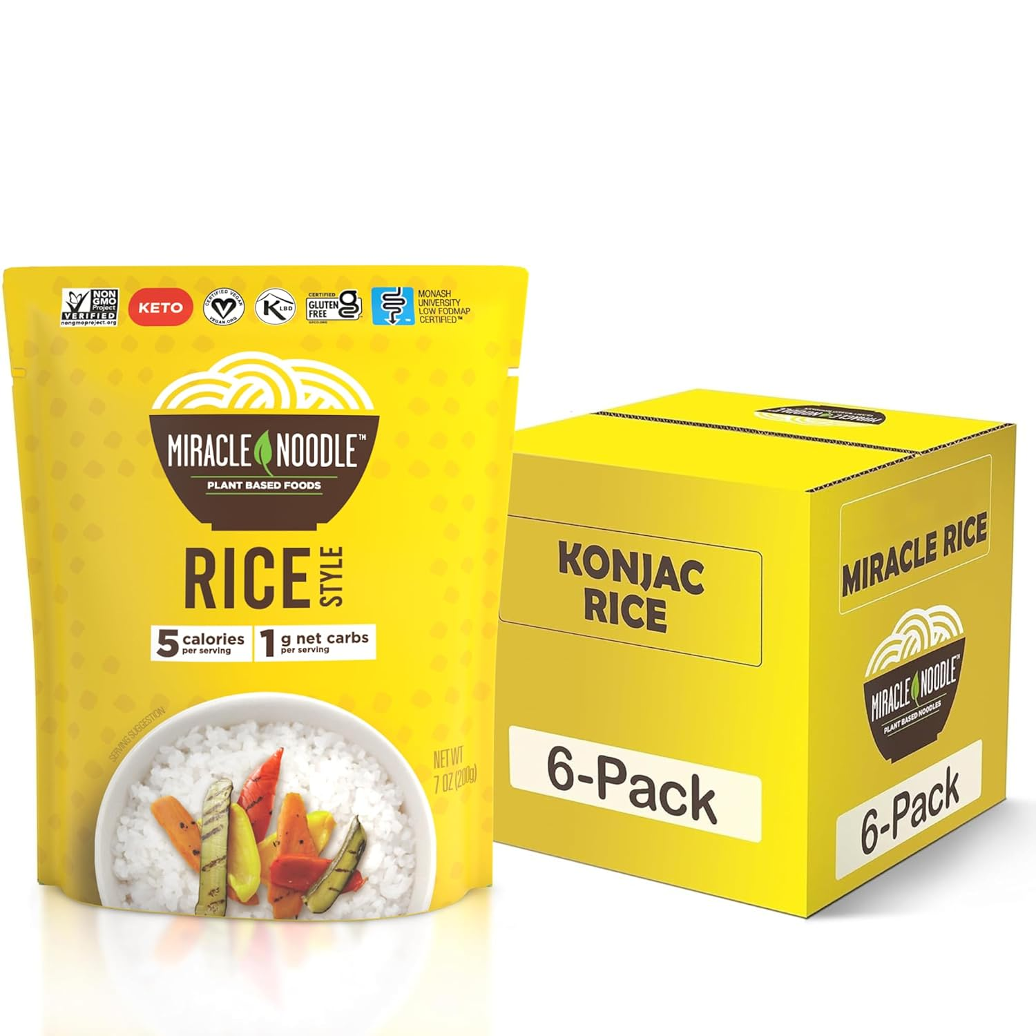 Miracle Noodle Rice - Konjac Rice, Keto Rice, Plant-Based, Gluten-Free, Soy Free, Low Carb Rice, Low-Calorie Rice, Grain Free, Perfect for Stir-Fry, Rice Pilaf, & Rice Pudding - 7 Oz, 6-Pack