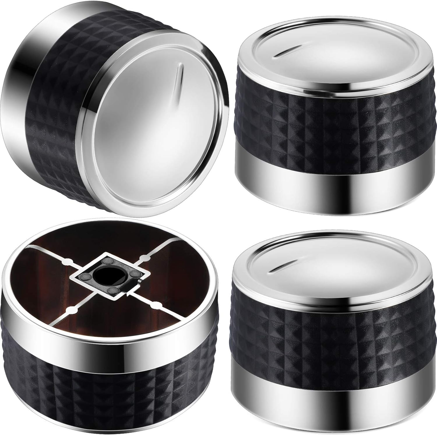 4 Pieces Gas Grill Knob BBQ Control Knobs Replacement Rotating Switch Gas Stove Cooker Chrome Control Knob with D Valve Stainless Steel round Knob for Gas Grill Stove Party