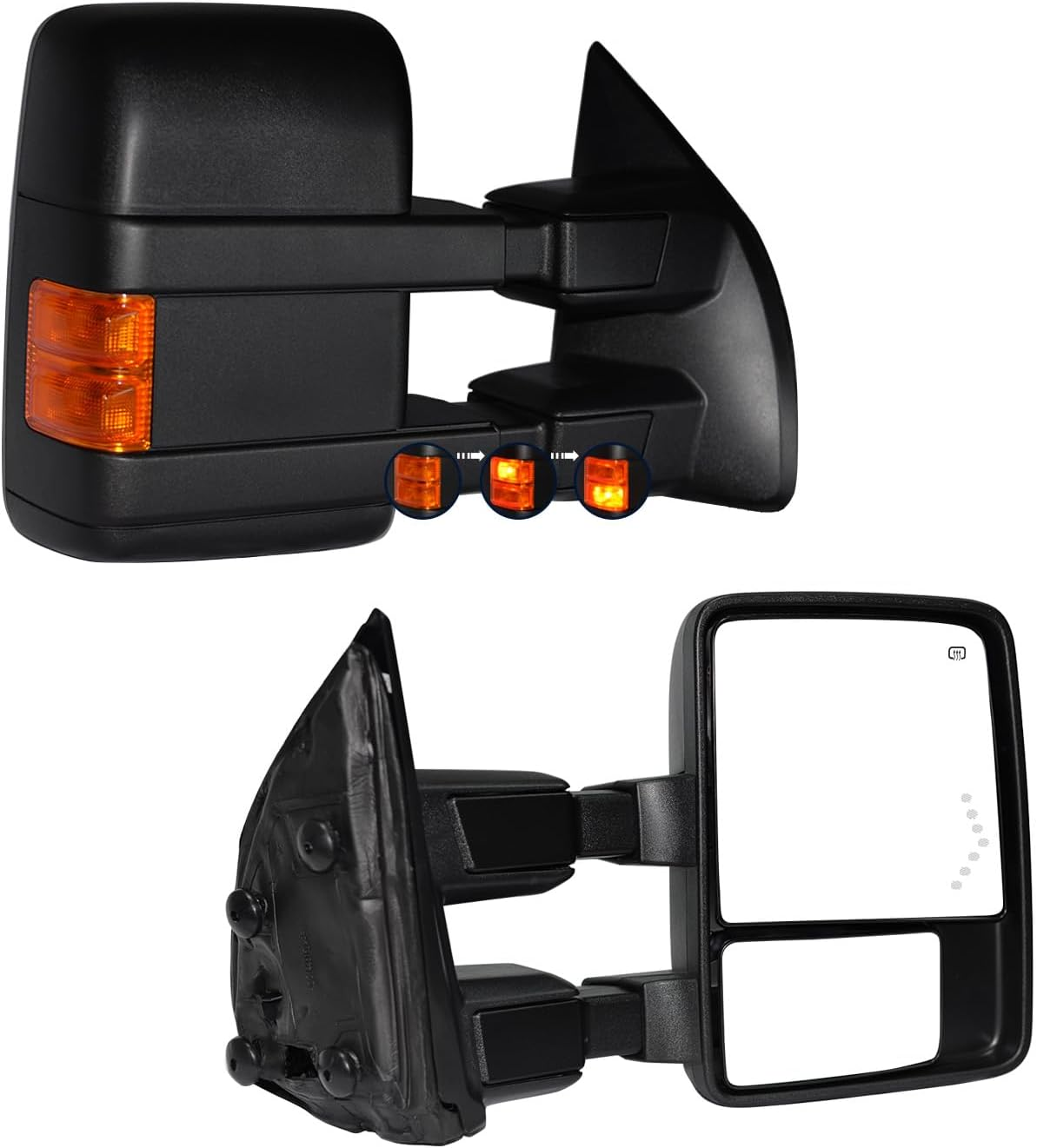 Towing Mirrors Compatible with 1999-2016 Ford F250 F350 F450 F550 Super Duty Amber LED Turn Signal Light Side Mirrors Power Adjustable Heated Glass Telescoping Driver Passenger Pair Set Black