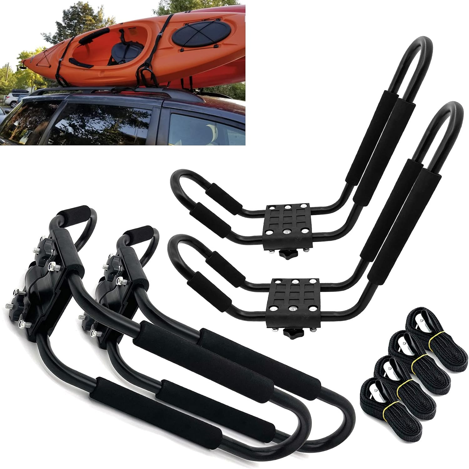 2 Pairs Kayak Carrier Racks, Universal Cars Kayak Canoe Roof Rack for SUV, Jeeps