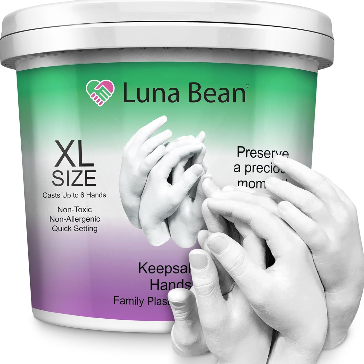 Luna Bean XL Family Hand Casting Kit – Extra-Large Hand Molding Kit for Families, Casts up to 6 Hands – Plaster Craft Gift for Family, Parents, Grandparents and Keepsake Memorial