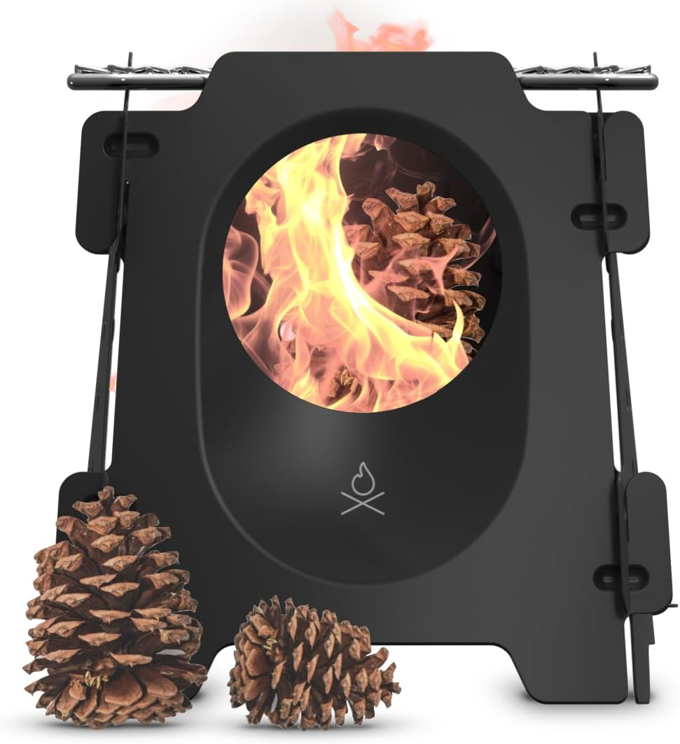 Überleben Stöker Wood Burning Camp Stove - Stainless Steel Portable Wood Stove for Camping, Backpacking, & Hiking - 18Oz Folding Camping Stove - Small Wood Stove Camping Essentials (Carbon Black)