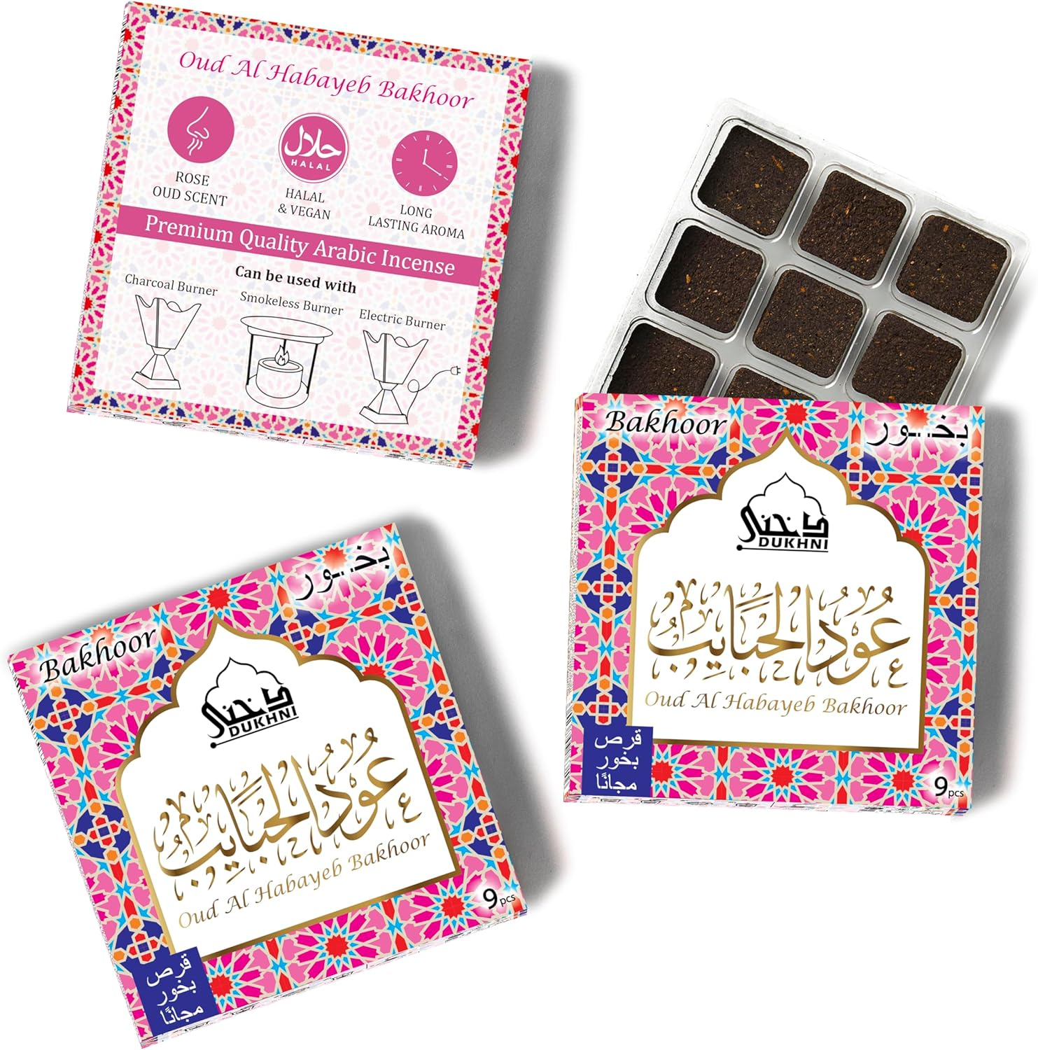 Oud Al Habayeb Bakhoor by Dukhni | 3 Boxes X 9 Piece Each | Arabic Bakhoor Ince