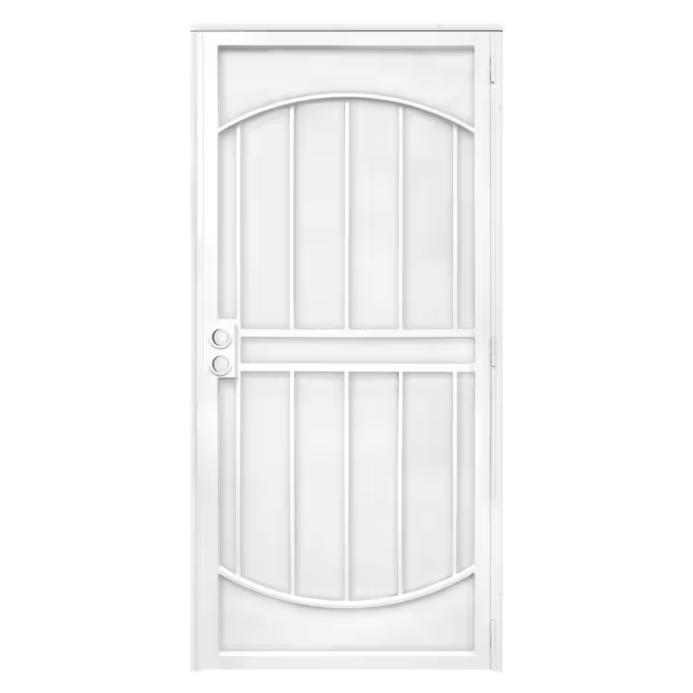 Security Door with Expanded Metal Screen 36 x 80 Inches Reversible Handle White