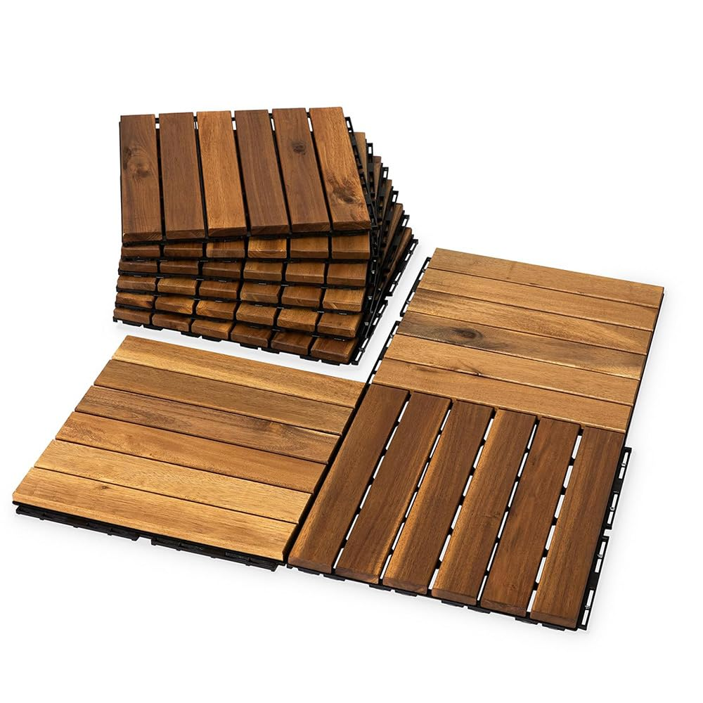9Pcs 6-Strip Wood Decking Tiles, Balcony Garden Decking Tile, Lightweight and Robust, Ideal for DIY Enthusiasts, Renters, Perfect for Small Balconies or Accent Areas, Elevates Any Outdoor Area
