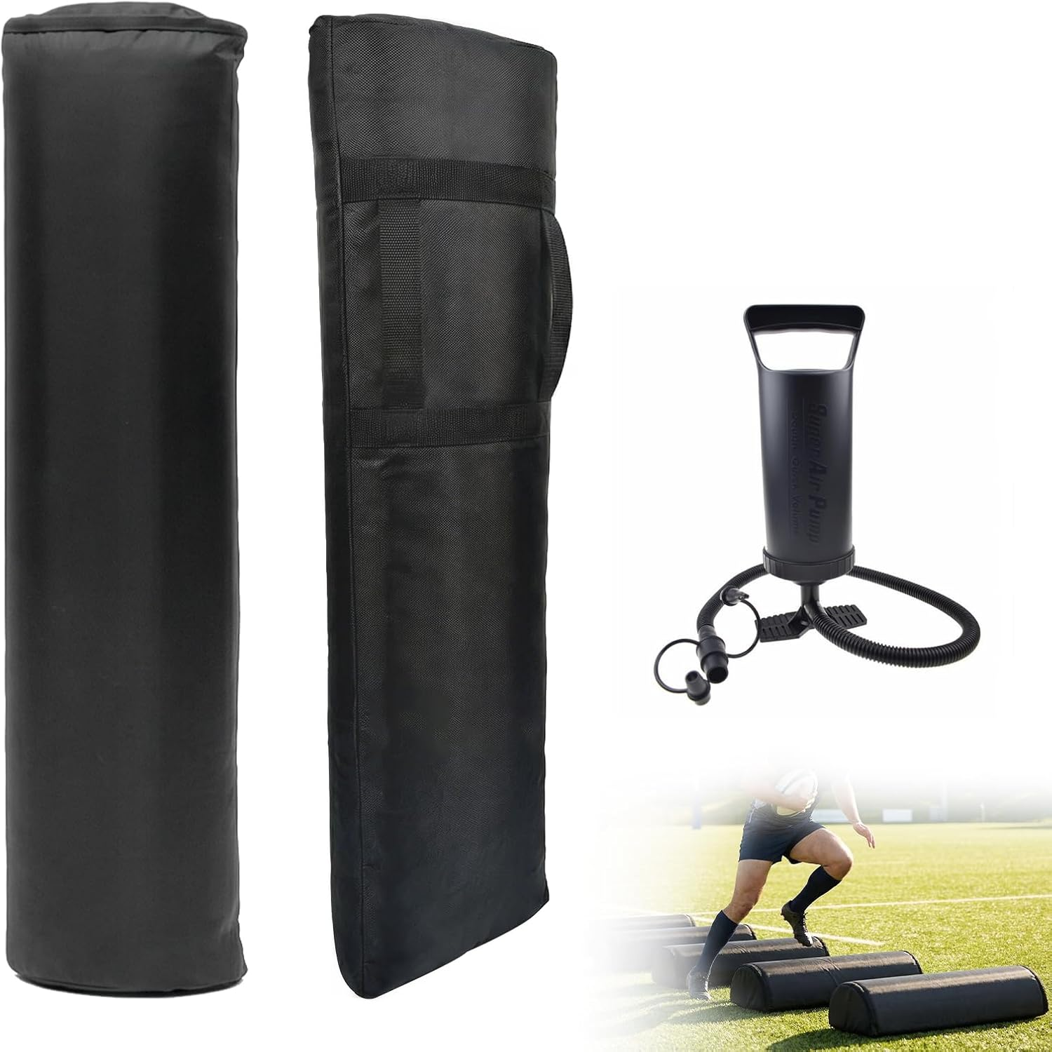 2 PCS Inflatable Football Step over Dummy with Air Pump, Tackle Dummy with Handles for Easy Storage & Portability, Football Training Equipment for Enhancing Footwork Drills/Athletic Skills