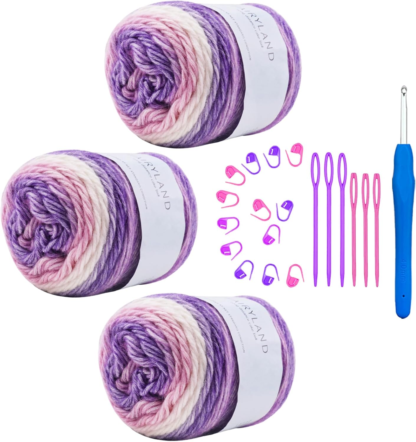 Cake Yarn for Crocheting,Colorful Crochet Yarn 3X100G 60% Cotton 30% Acrylic 10% Wool,Soft Fluffy Gradient Ombré Cotton Yarn for Crocheting Sweater,Blanket,Glove