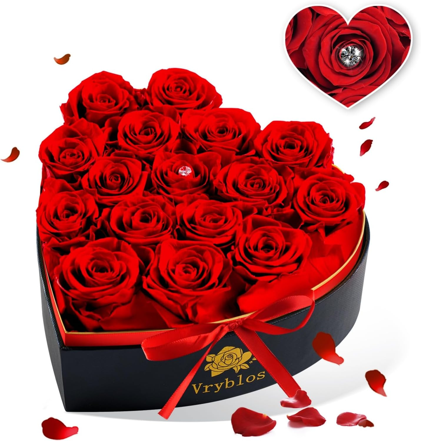 Forever Red Roses in a Heart Shaped Box 16 Preserved Flowers for Delivery 100% Real Quality Immortal Flower Eternal Birthday Graduation Gifts Home Deco for Her Mom Women Wife Girlfriend (Heart-Red)