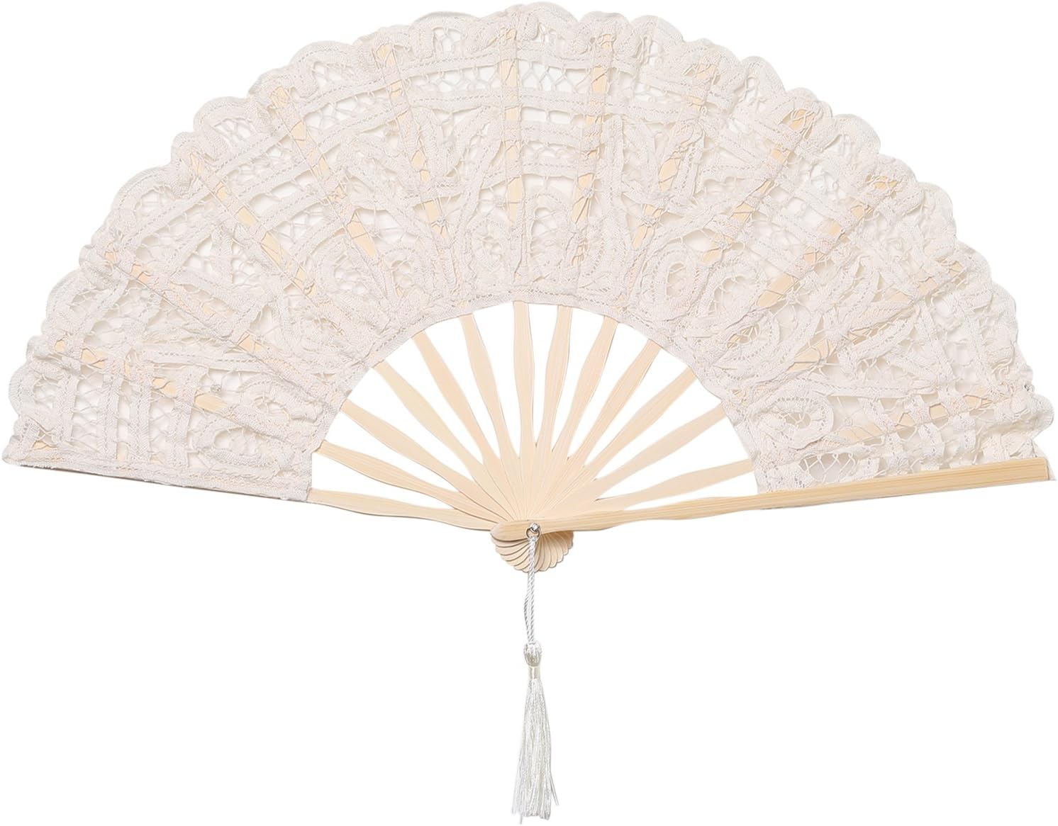 Cotton Lace Folding Handheld Fan Embroidered Bridal Hand Fan with Bamboo Staves for Wedding Decoration Dancing Party