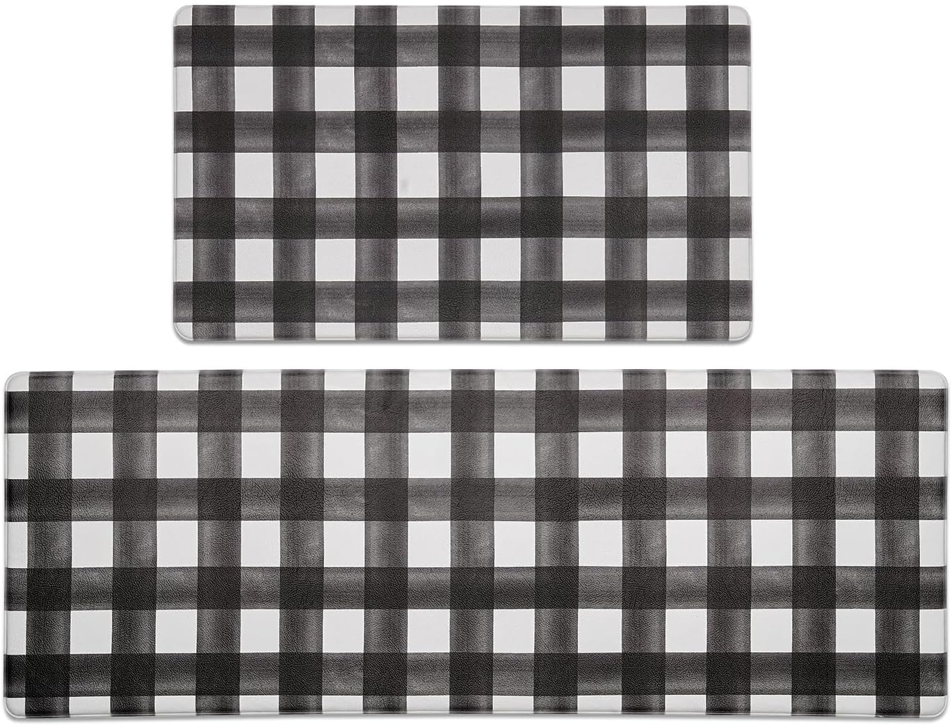 Modern Farmhouse Plaid 2 Piece Set Kitchen Mats for Floor anti Fatigue Waterproof & Non-Skid Kitchen Rugs Cushioned Kitchen Mat for Standing Washable Comfort Desk Kitchen Runners