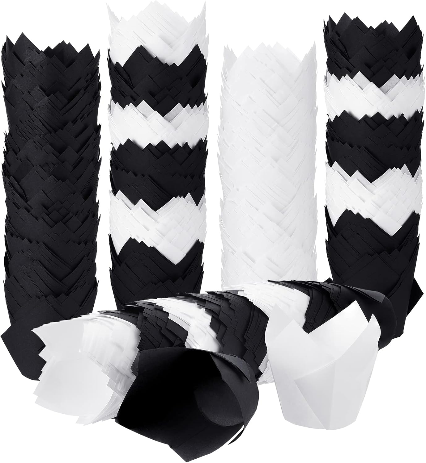 400 Pcs Tulip Cupcake Liners Baking Cups Tulip Muffin Liners Wrappers Greaseproof Baking Cups Holders for Christmas Wedding Birthday Baby Shower Party Supplies(Black, White)